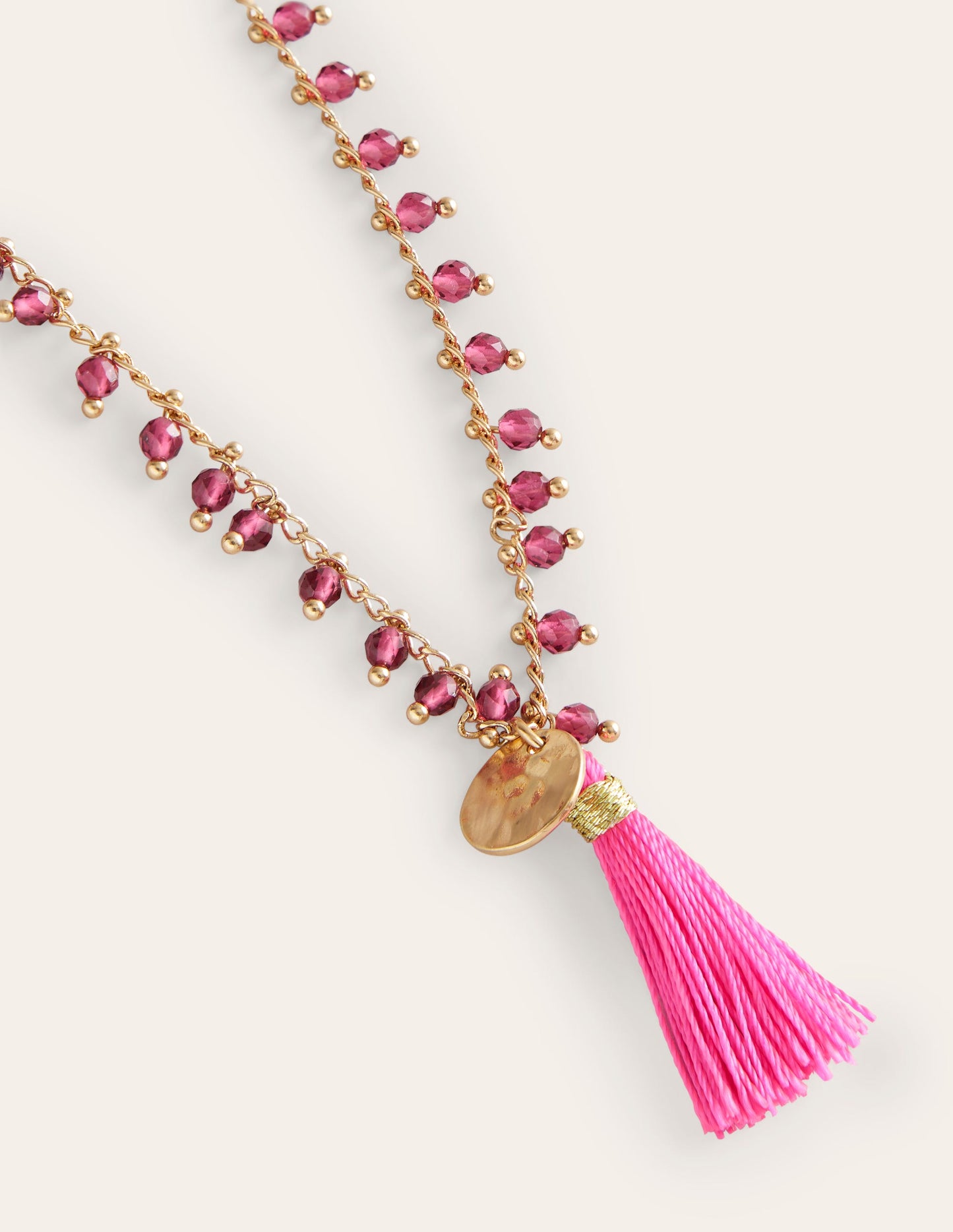 Beaded Tassel Necklace-Pink