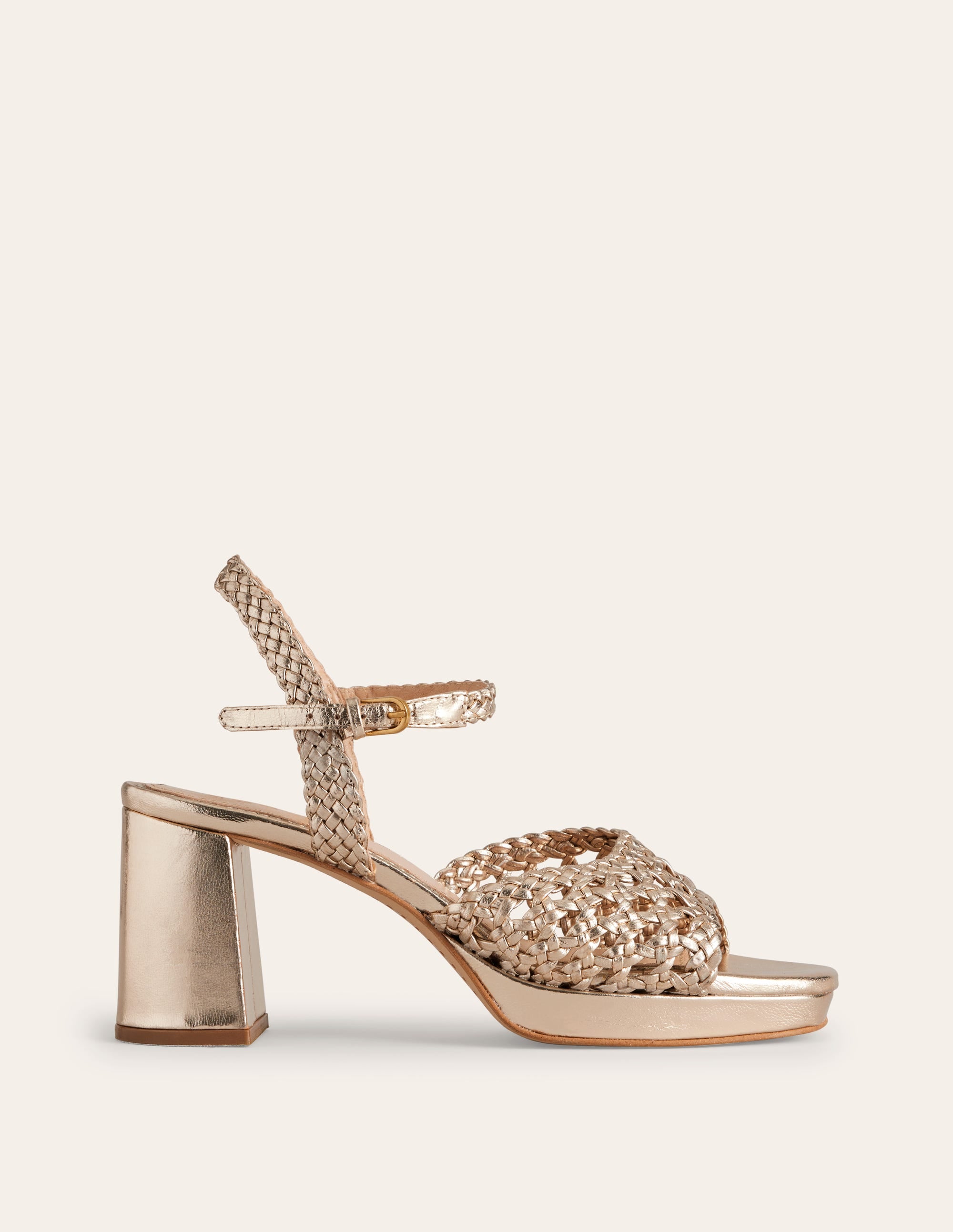 Woven Platform Sandals-Gold Metallic Leather - Image 1