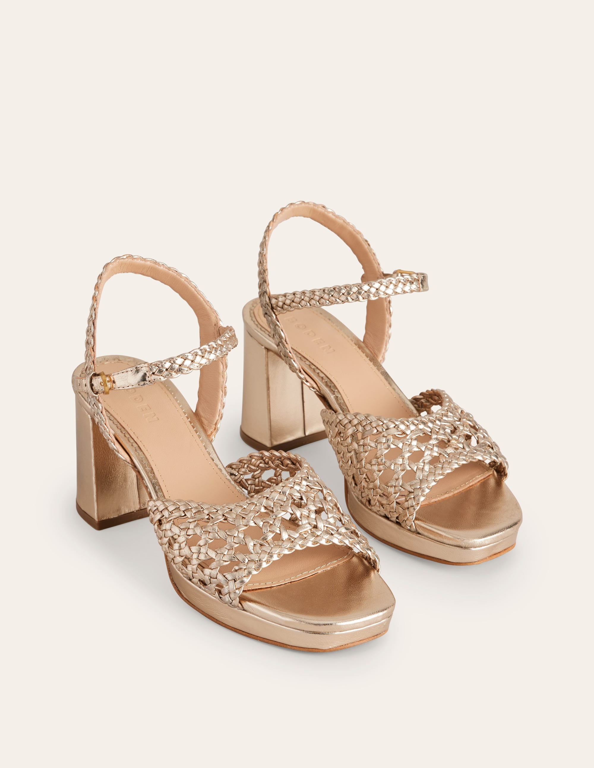 Woven Platform Sandals-Gold Metallic Leather - Image 3