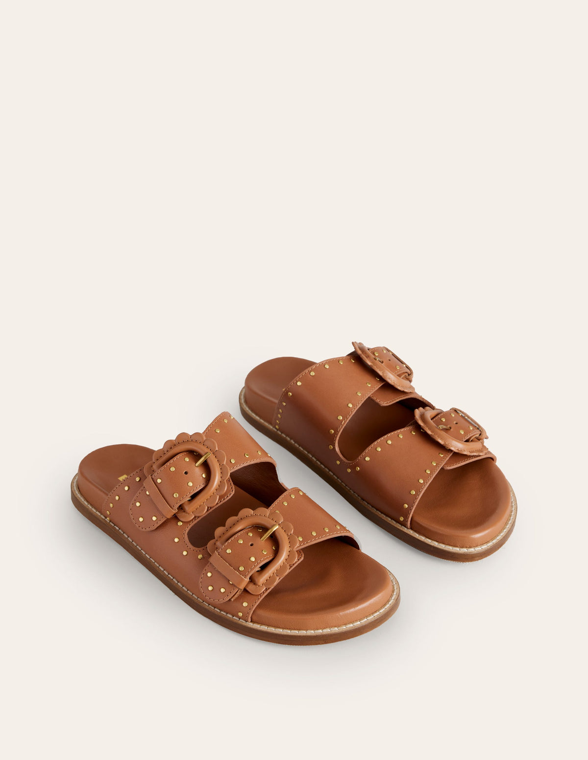 Double Buckle Sliders-Tan Stud-5