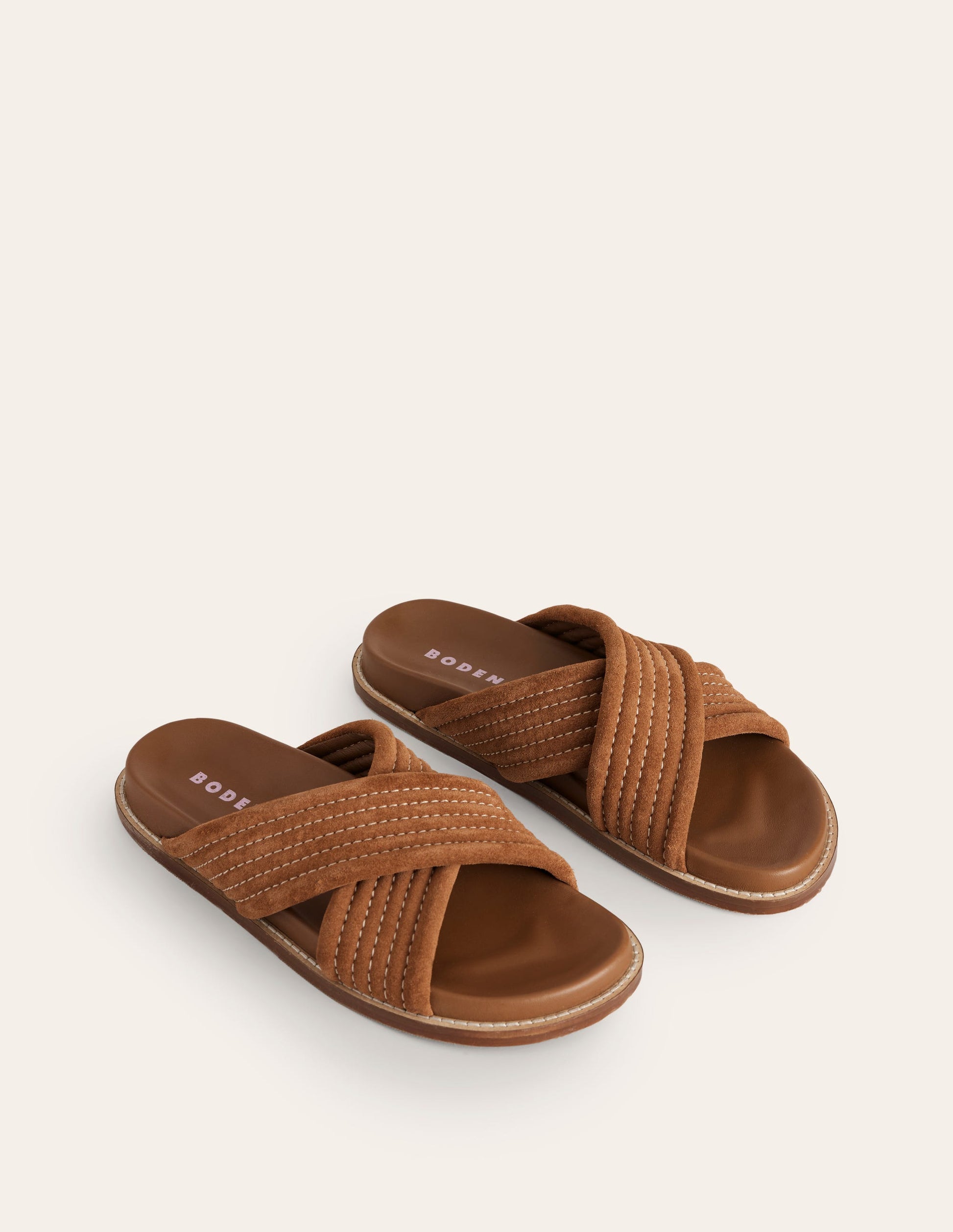 Cross Strap Sliders-Tan-3