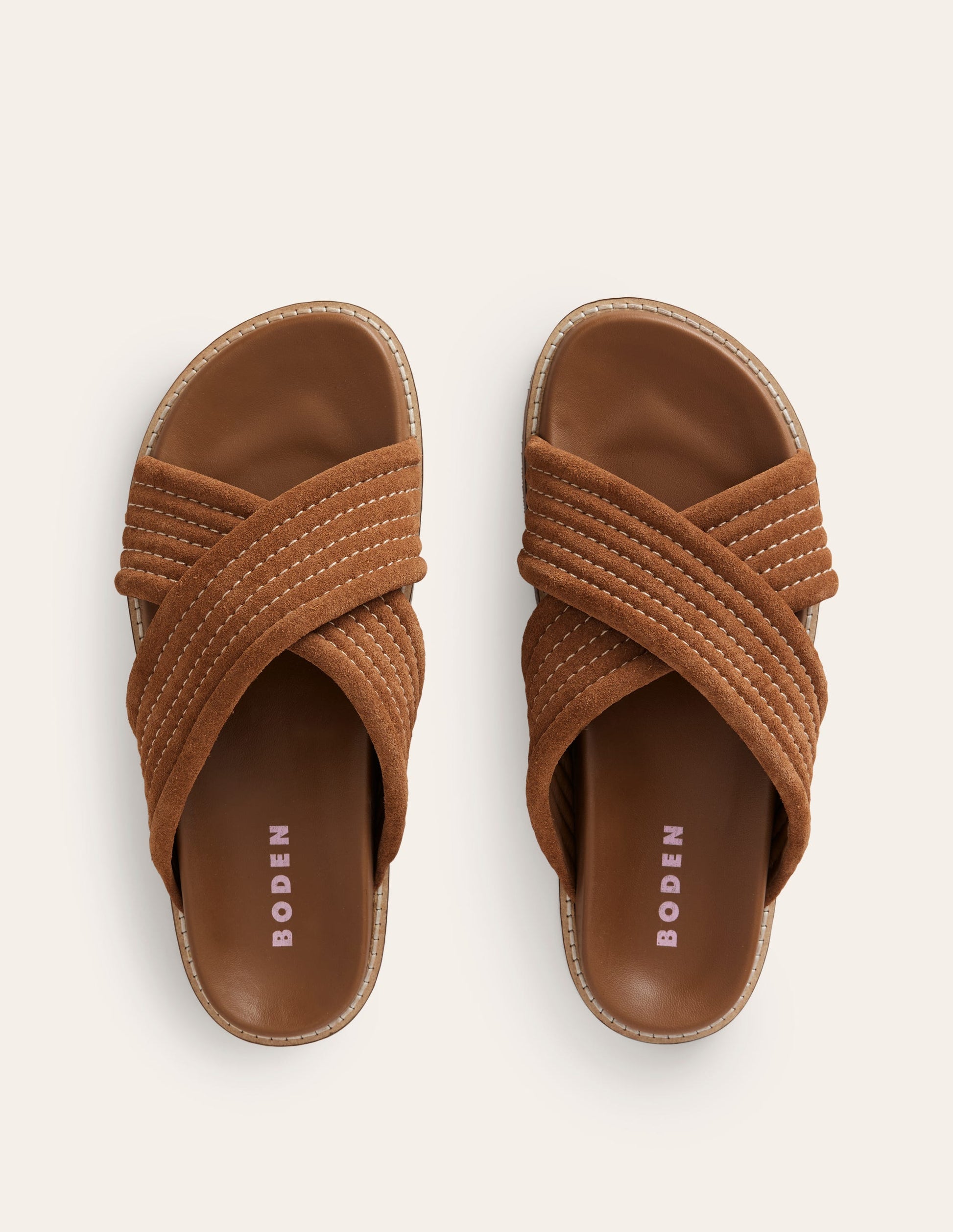 Cross Strap Sliders-Tan-5