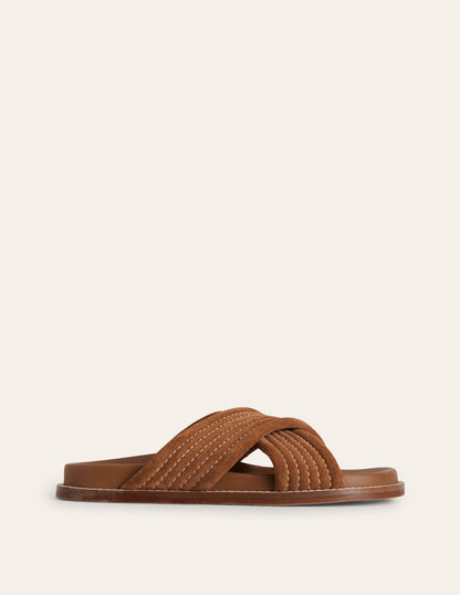 Cross Strap Sliders-Tan-2