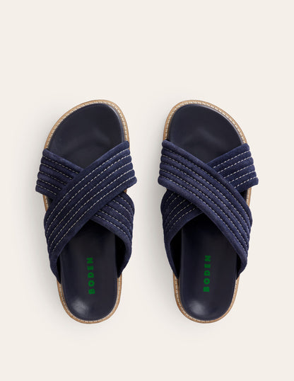 Cross Strap Sliders-Navy-6