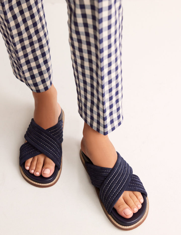 Cross Strap Sliders-Navy