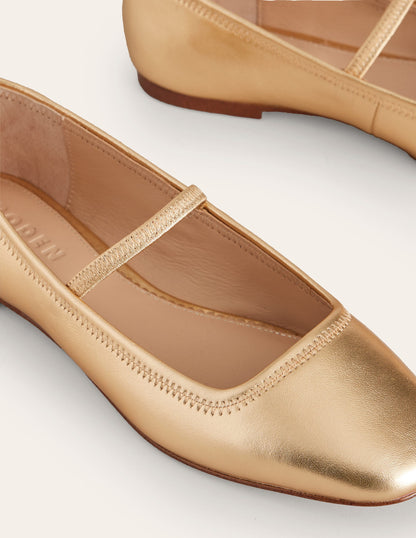Thea Mary Jane Ballet Flats-Gold Metallic Leather-4