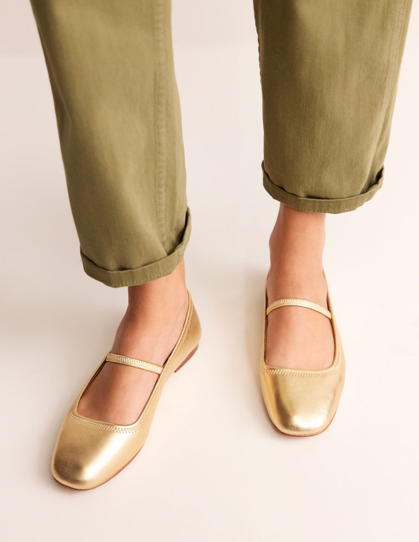 Thea Mary Jane Ballet Flats-Gold Metallic Leather