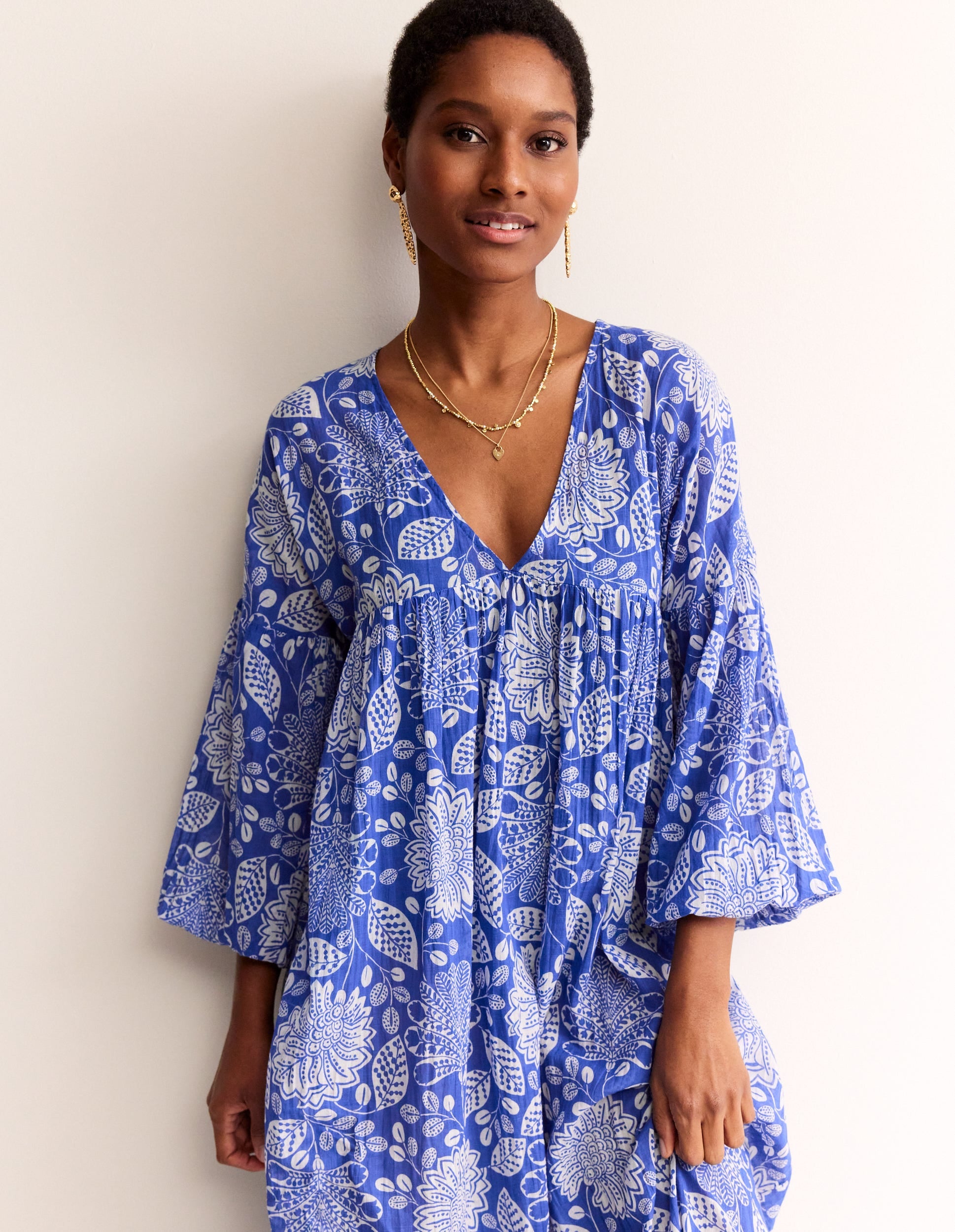 Sarah Maxi Kaftan Dress-Surf The Web, Gardenia Swirl - Image 1