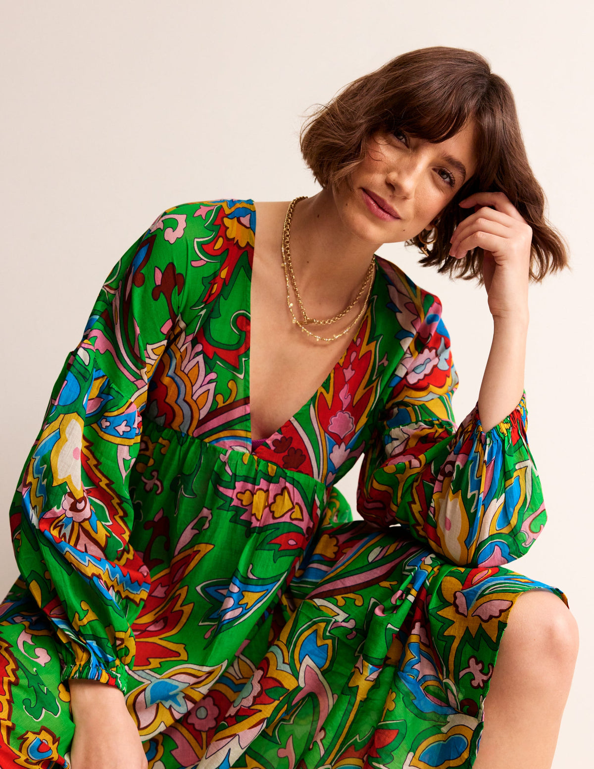 Sarah Maxi Kaftan Dress-Green, Rose Blush - Image 1