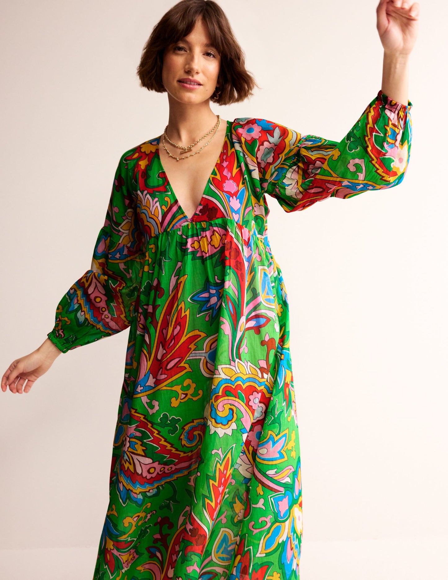 Sarah Maxi Kaftan Dress-Green, Rose Blush