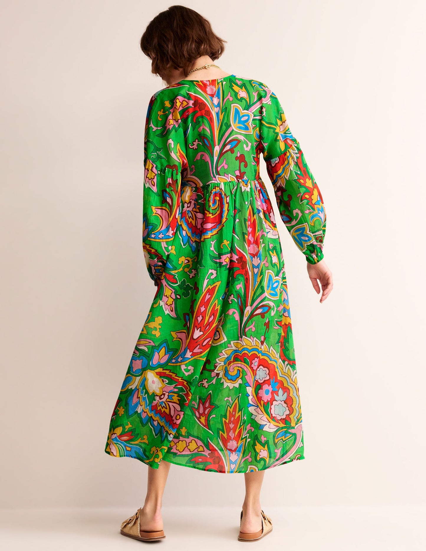 Sarah Maxi Kaftan Dress-Green, Rose Blush