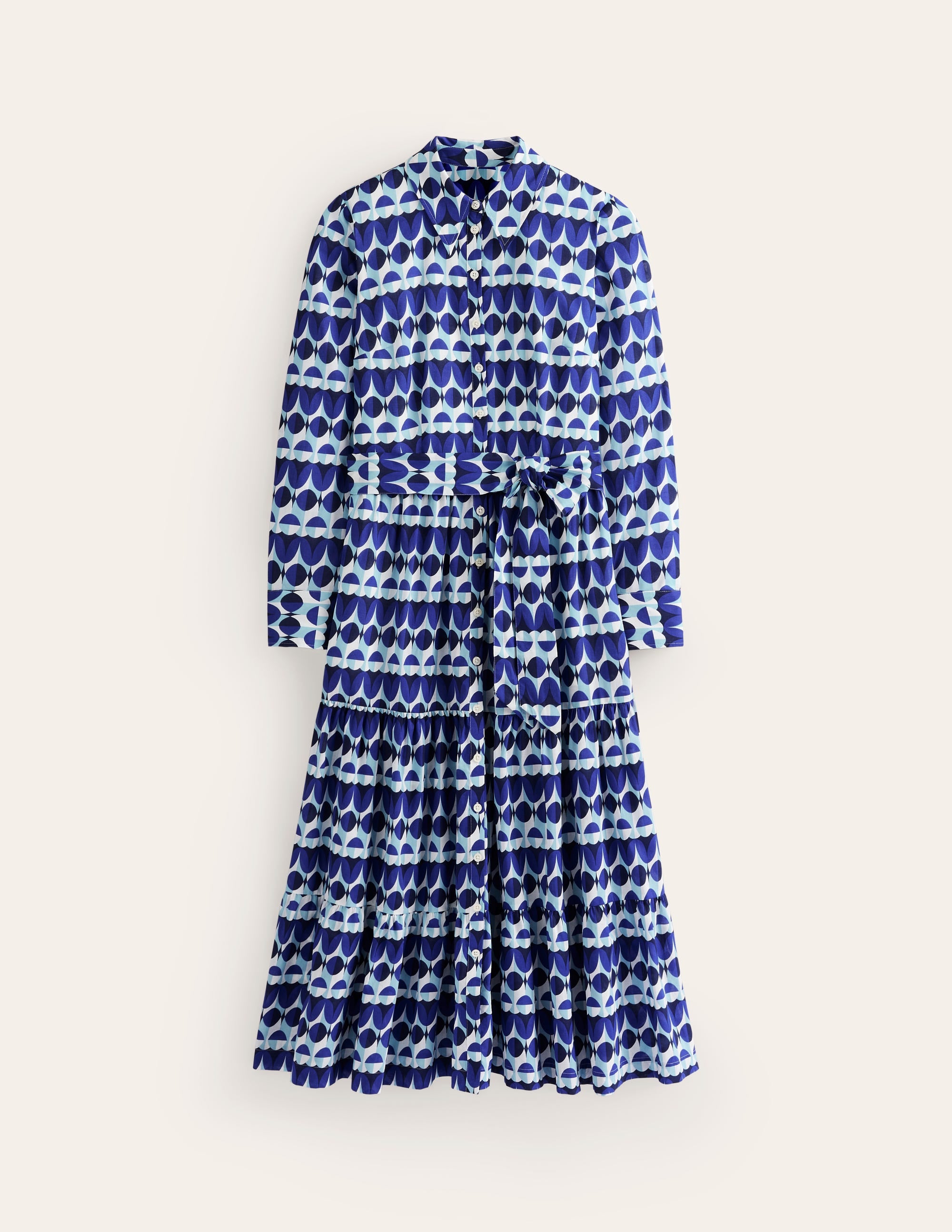 Flo Cotton Midi Shirt Dress-Blue, Abstract Illusion - Image 8