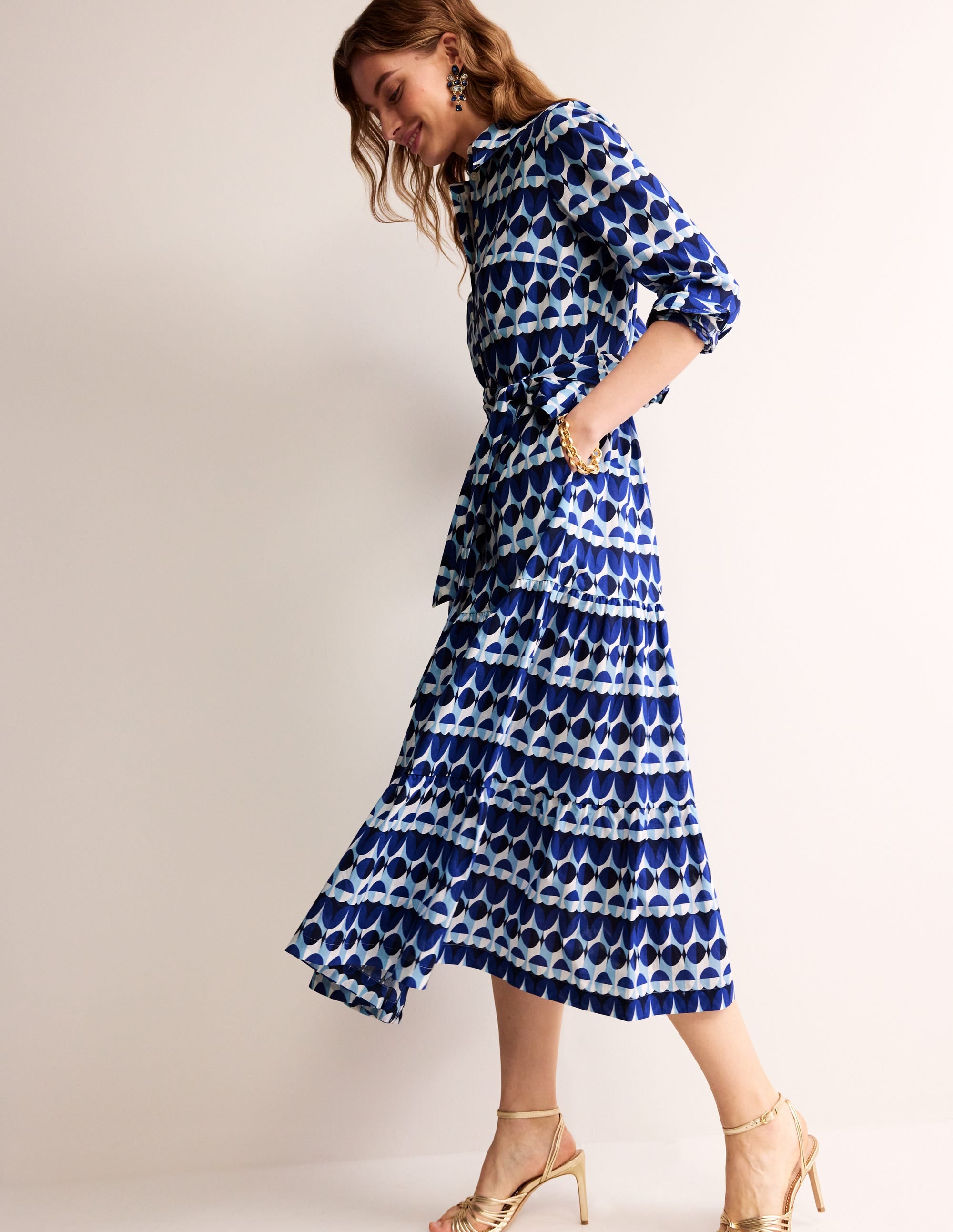 Flo Cotton Midi Shirt Dress-Blue, Abstract Illusion - Image 1