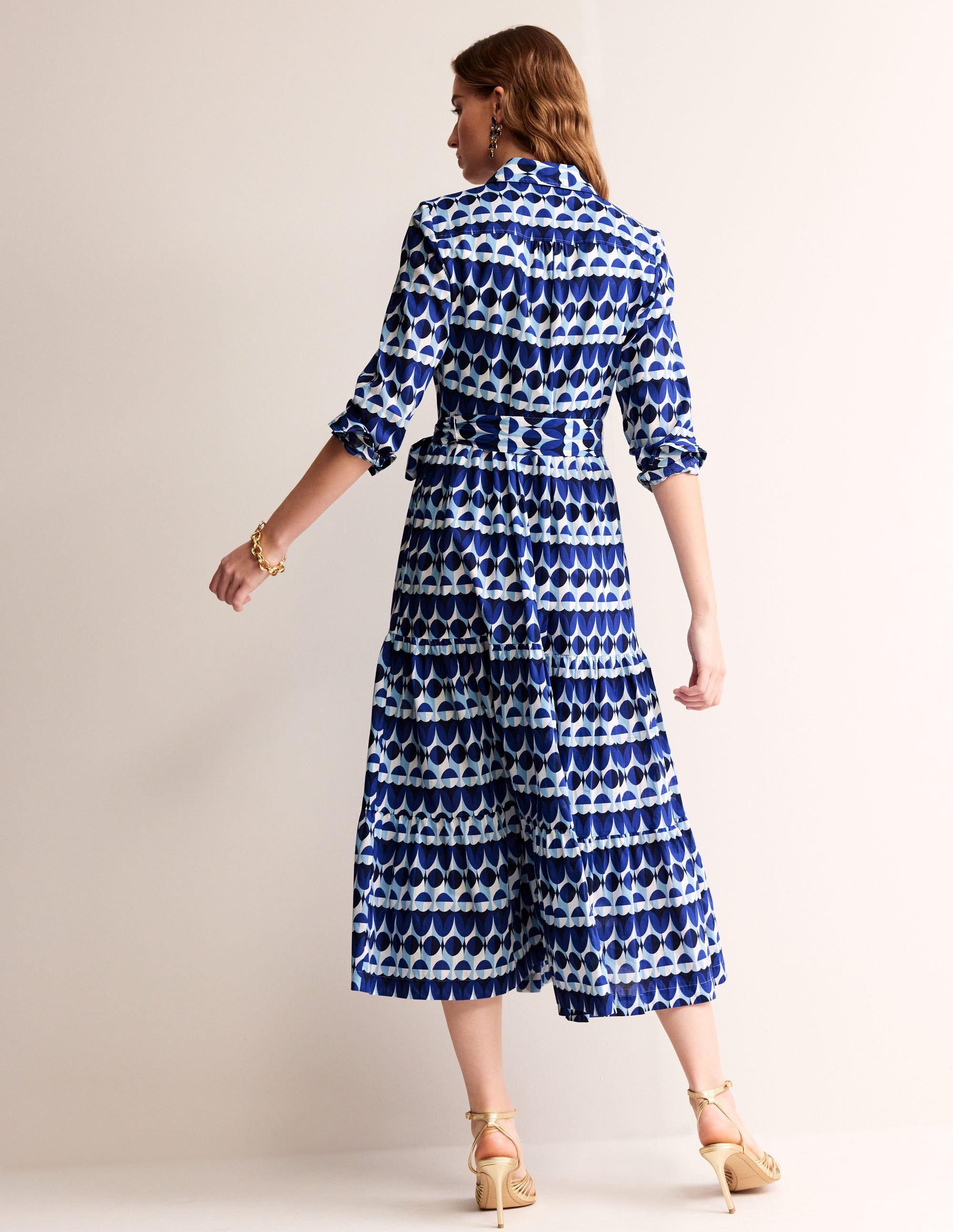 Flo Cotton Midi Shirt Dress-Blue, Abstract Illusion - Image 4