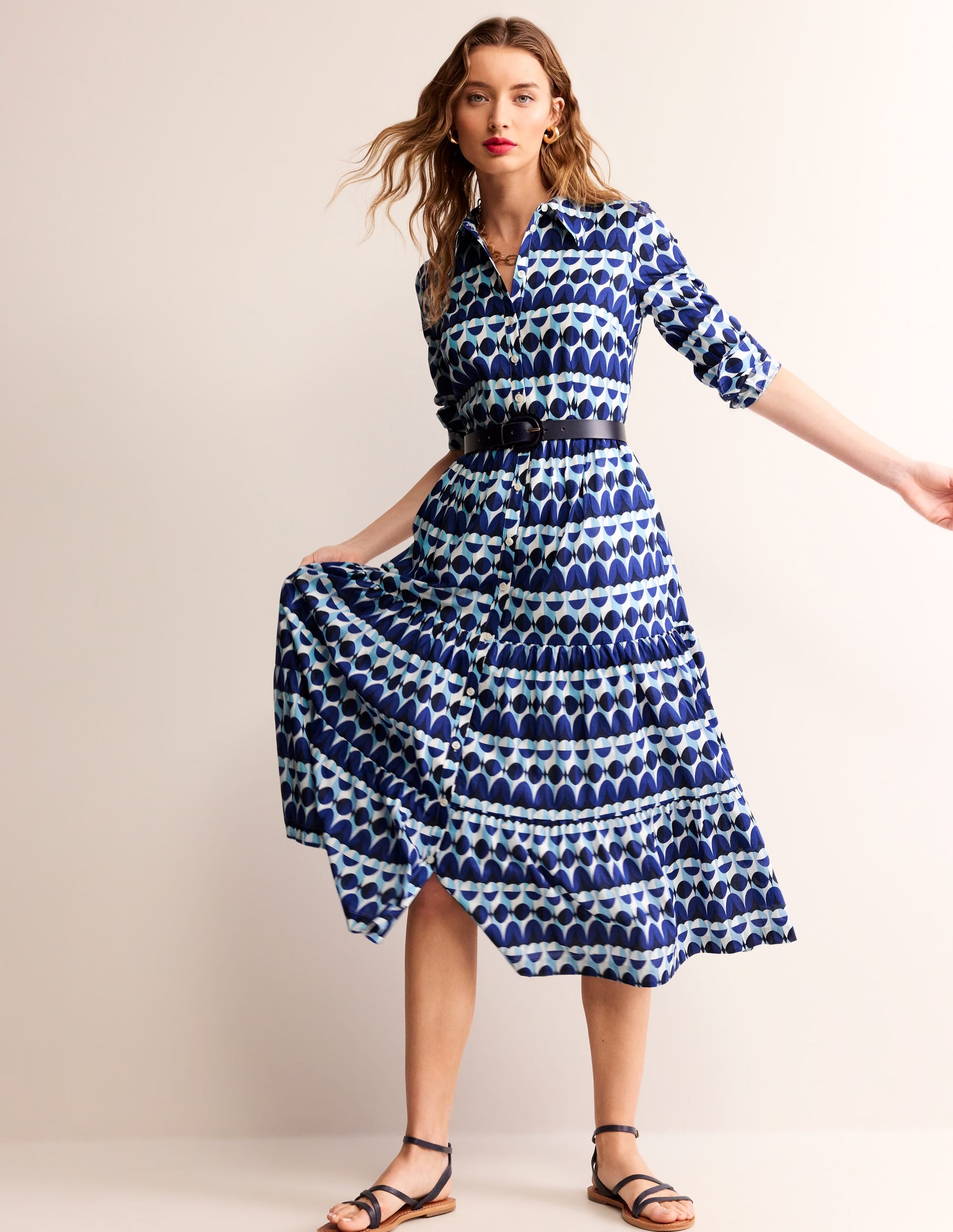 flo cotton midi shirt dress Flo Cotton Midi Shirt Dress - Blue, Abstract Illusion