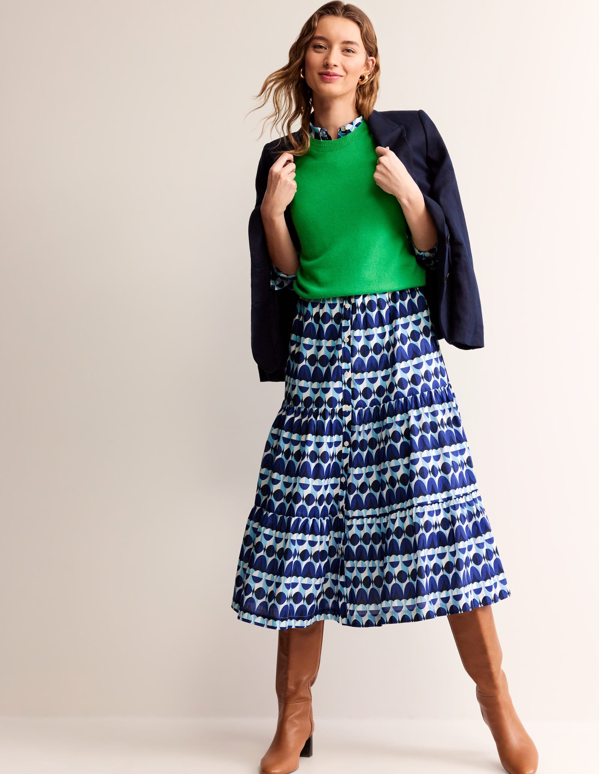 Flo Cotton Midi Shirt Dress-Blue, Abstract Illusion - Image 6