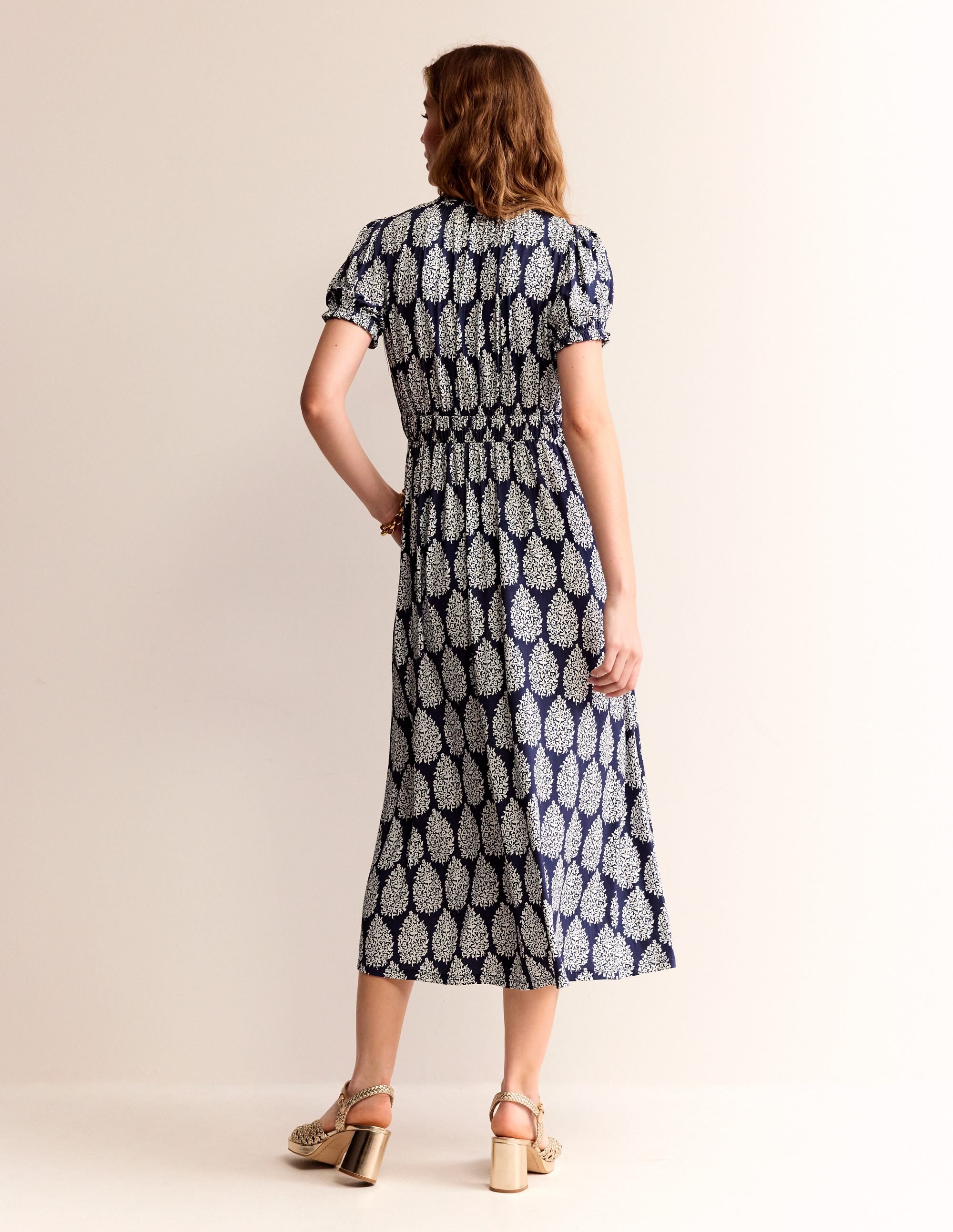 Rosanna Jersey Midi Tea Dress-French Navy, Floret Paisley - Image 3