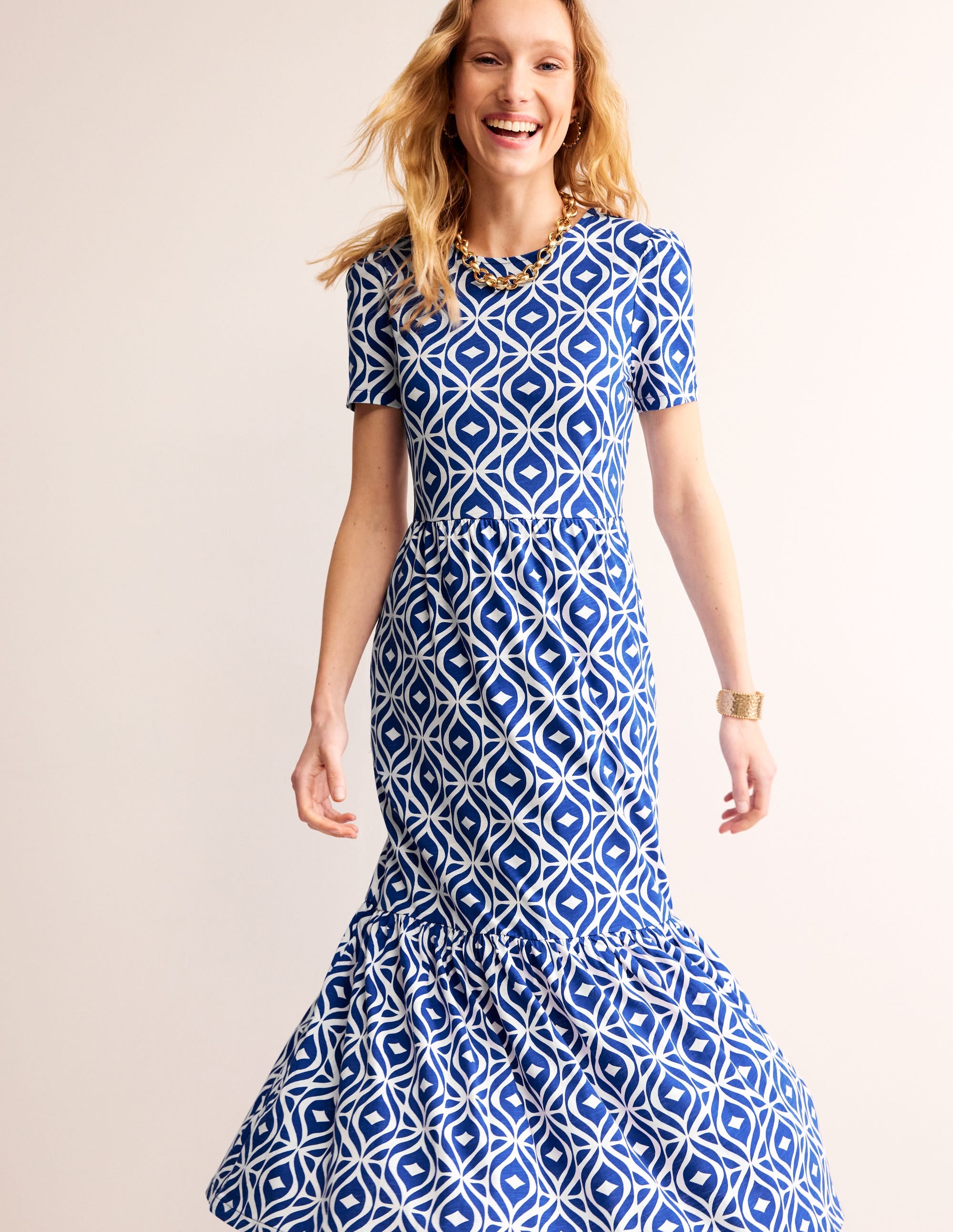 Emma Tiered Jersey Midi Dress-Surf the Web, Diamond Wave - Image 1