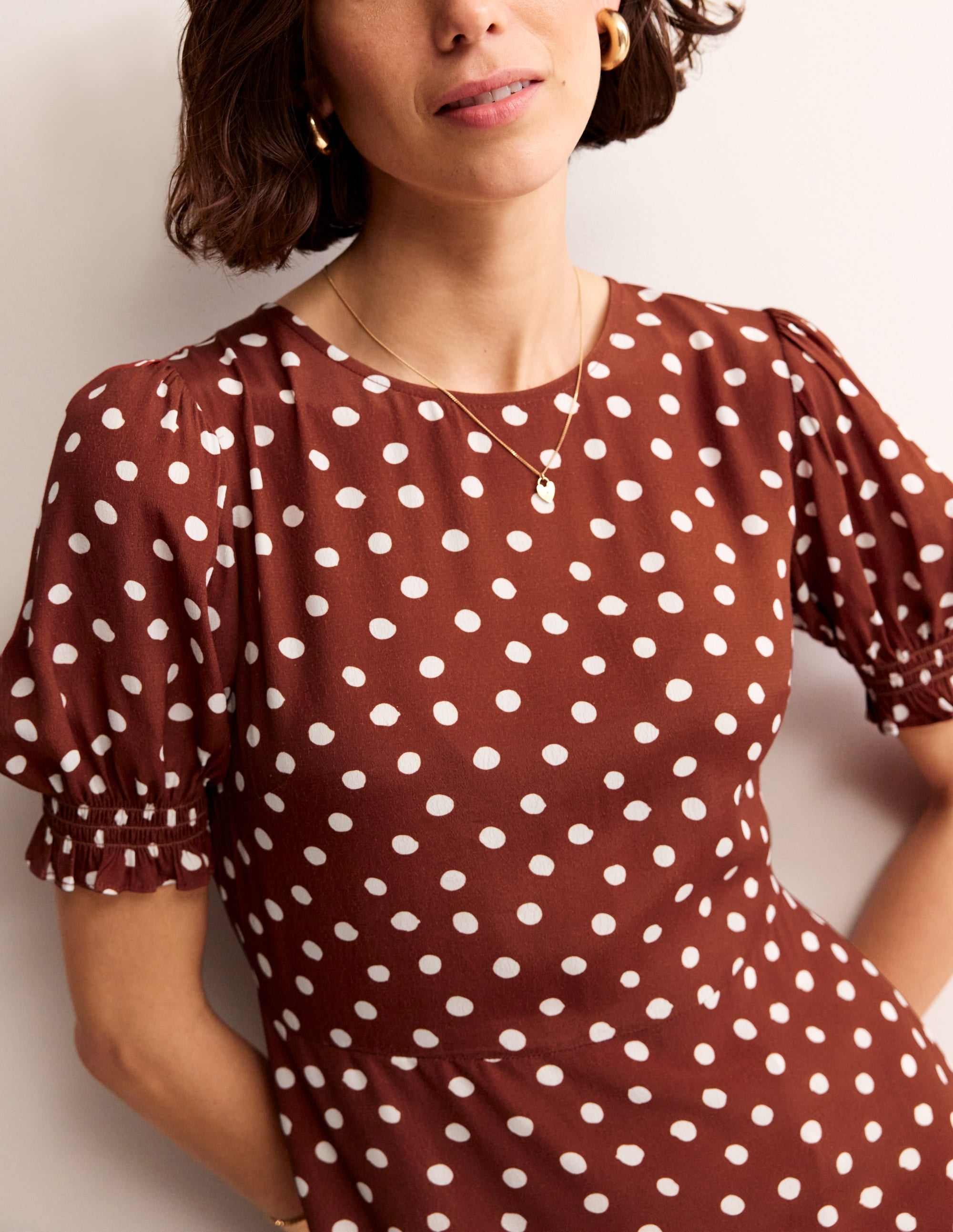 Corinne Midi Tea Dress-Burnt Henna, Abstract Dot - Image 2