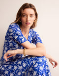 Rebecca Jersey Midi Tea Dress-Surf The Web, Peony Sprig