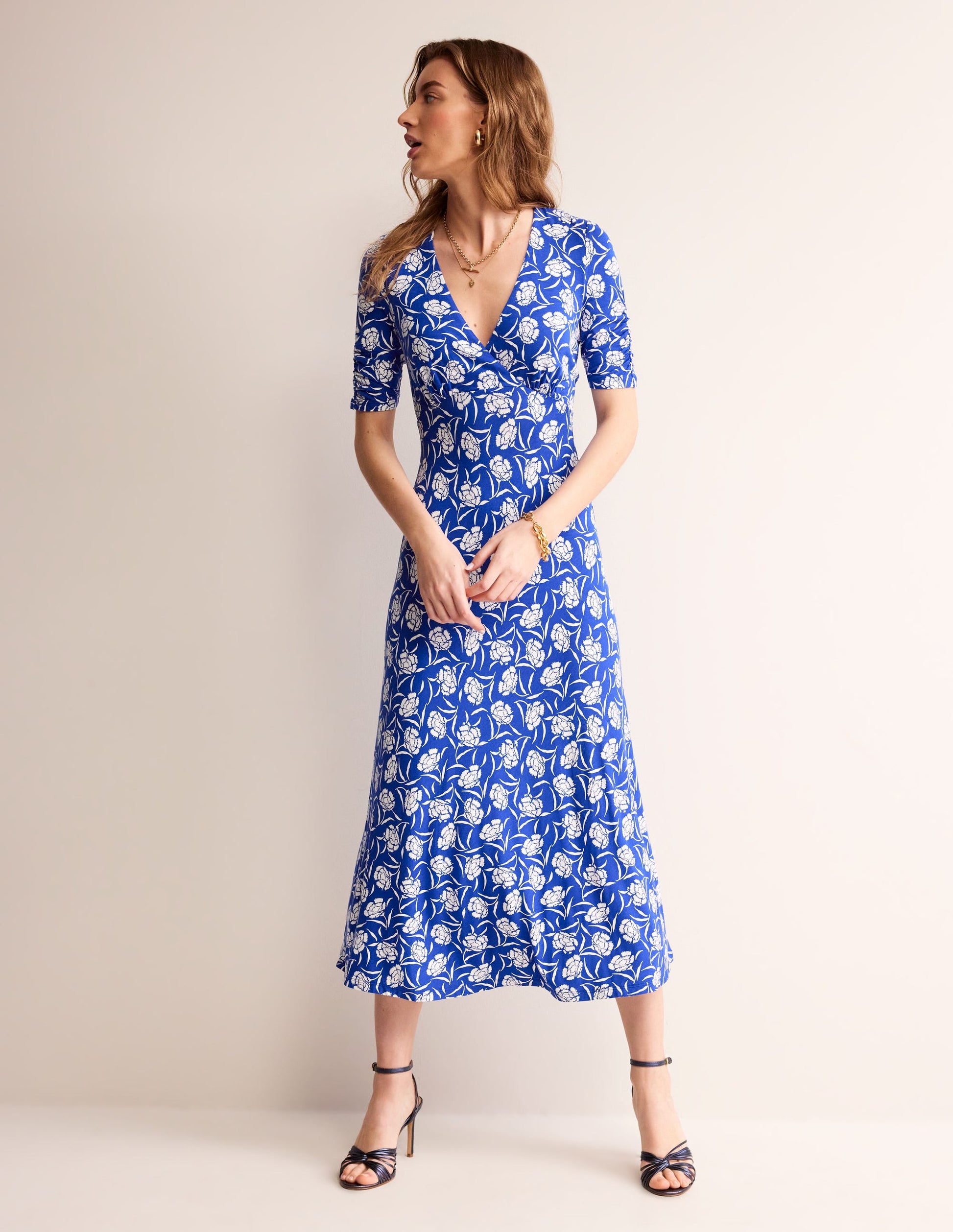 Rebecca Jersey Midi Tea Dress-Surf The Web, Peony Sprig-2