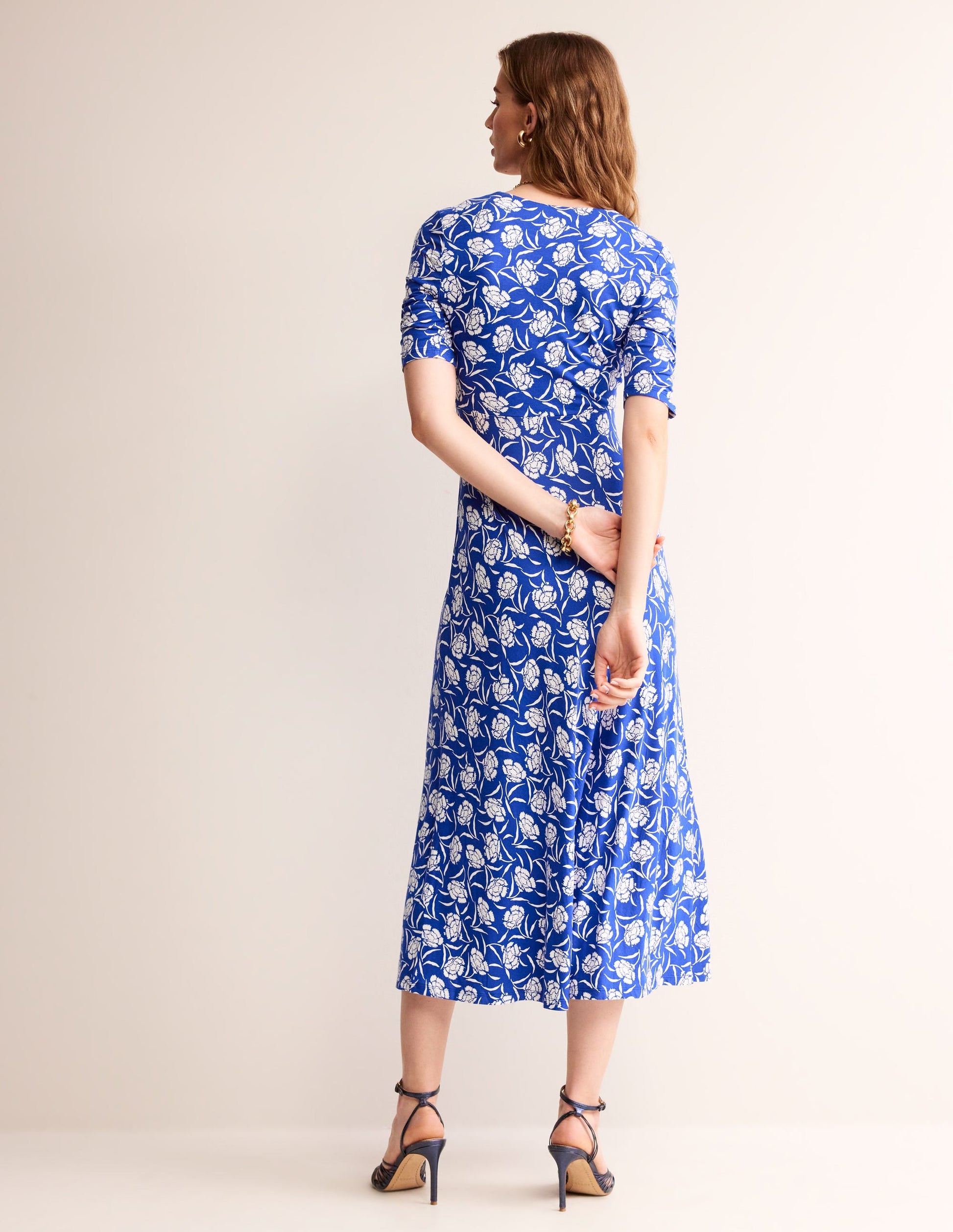 Rebecca Jersey Midi Tea Dress-Surf The Web, Peony Sprig-4