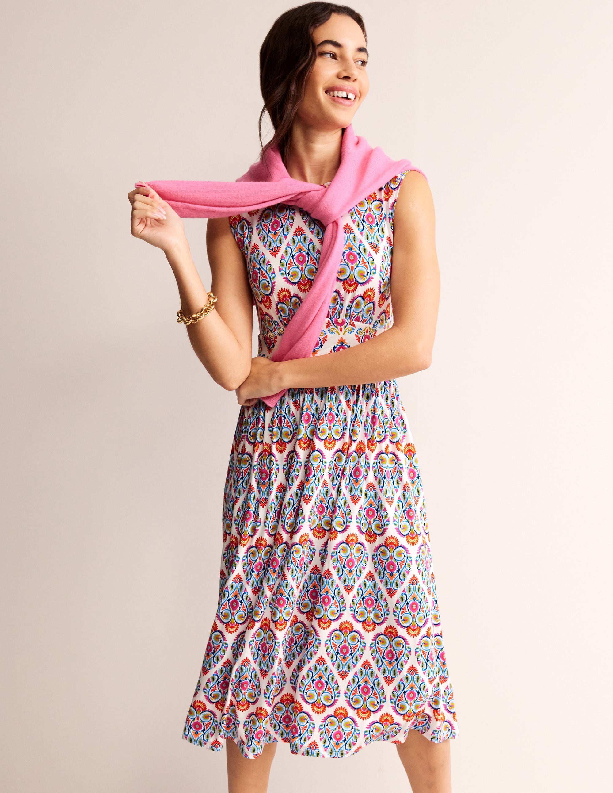 Thea Sleeveless Midi Dress-Multi, Flora Stamp - Image 1