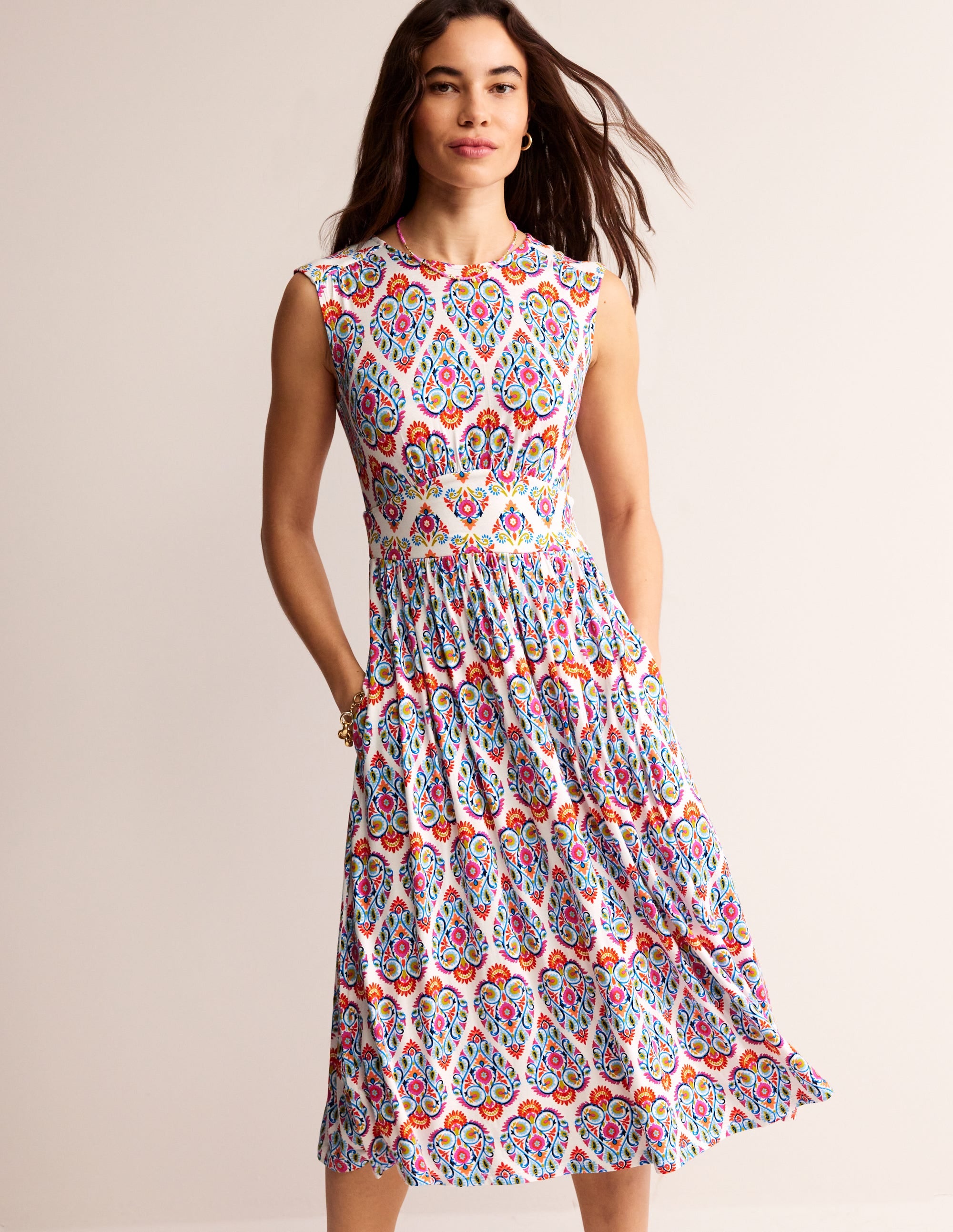 Thea Sleeveless Midi Dress-Multi, Flora Stamp - Image 4