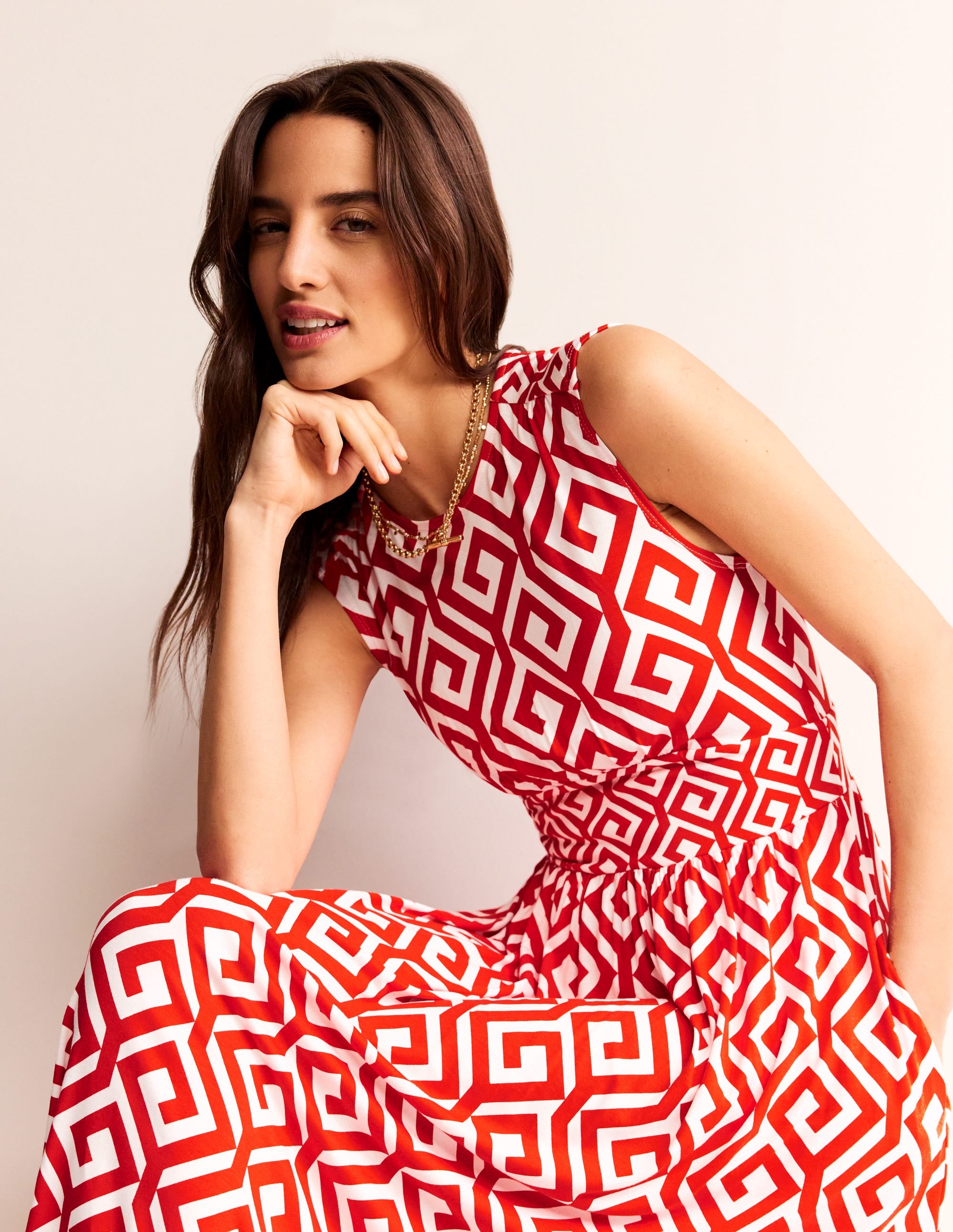 Thea Sleeveless Midi Dress-Flame Scarlet, Maze - Image 1