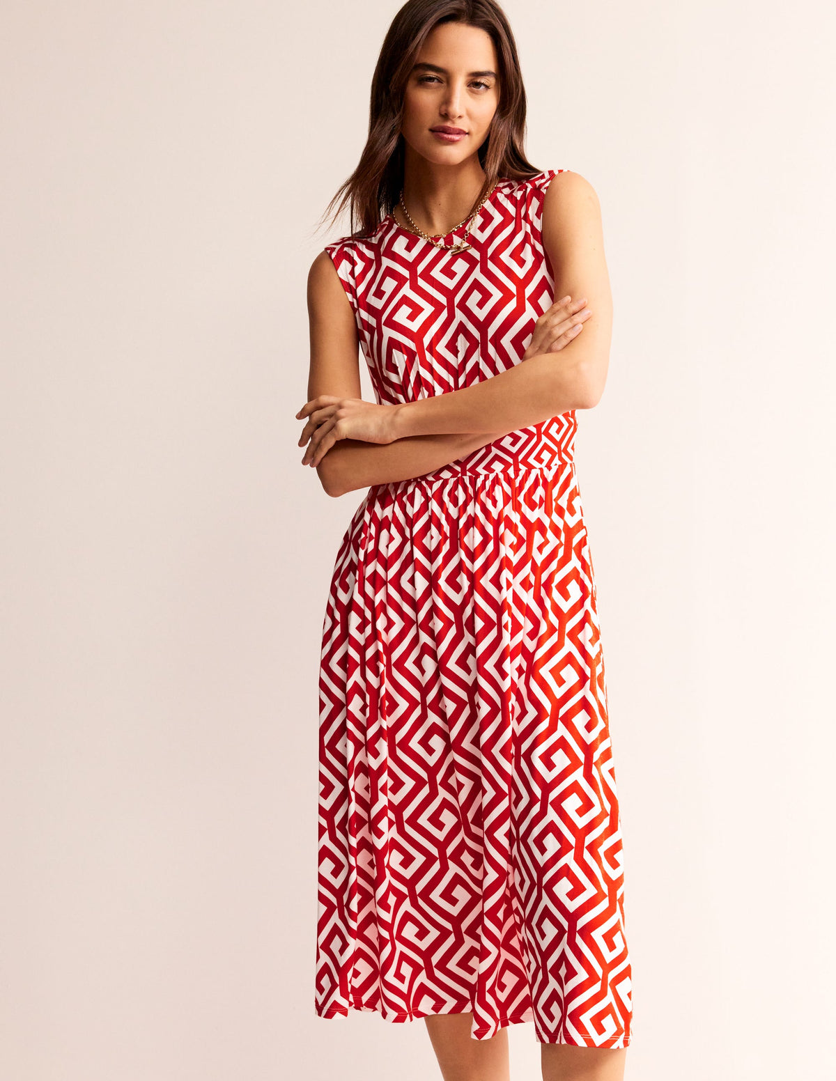 Thea Sleeveless Midi Dress-Flame Scarlet, Maze - Image 2