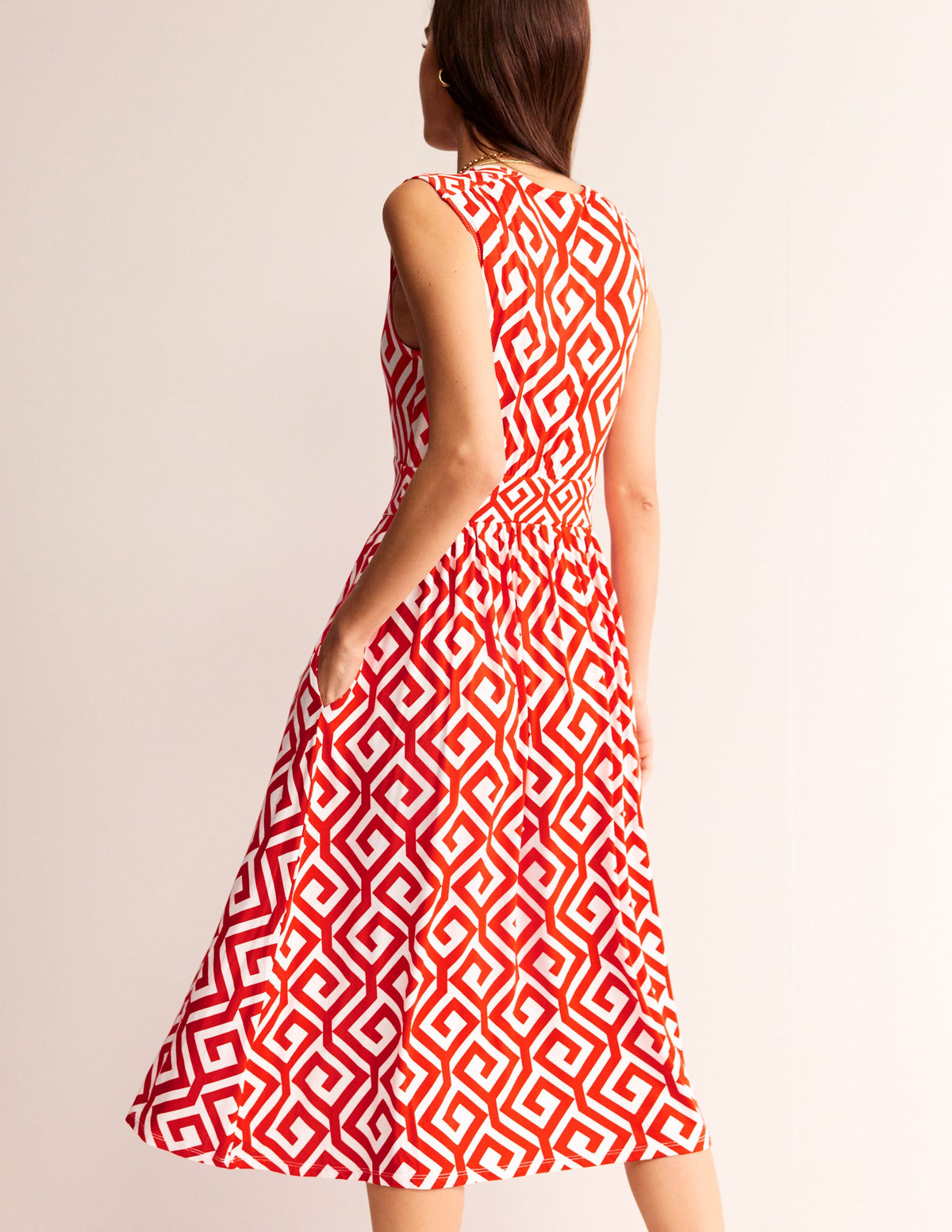 Thea Sleeveless Midi Dress-Flame Scarlet, Maze - Image 4