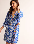 Cleo Linen Tie Waist Dress-Surf The Web, Mosaic Bloom