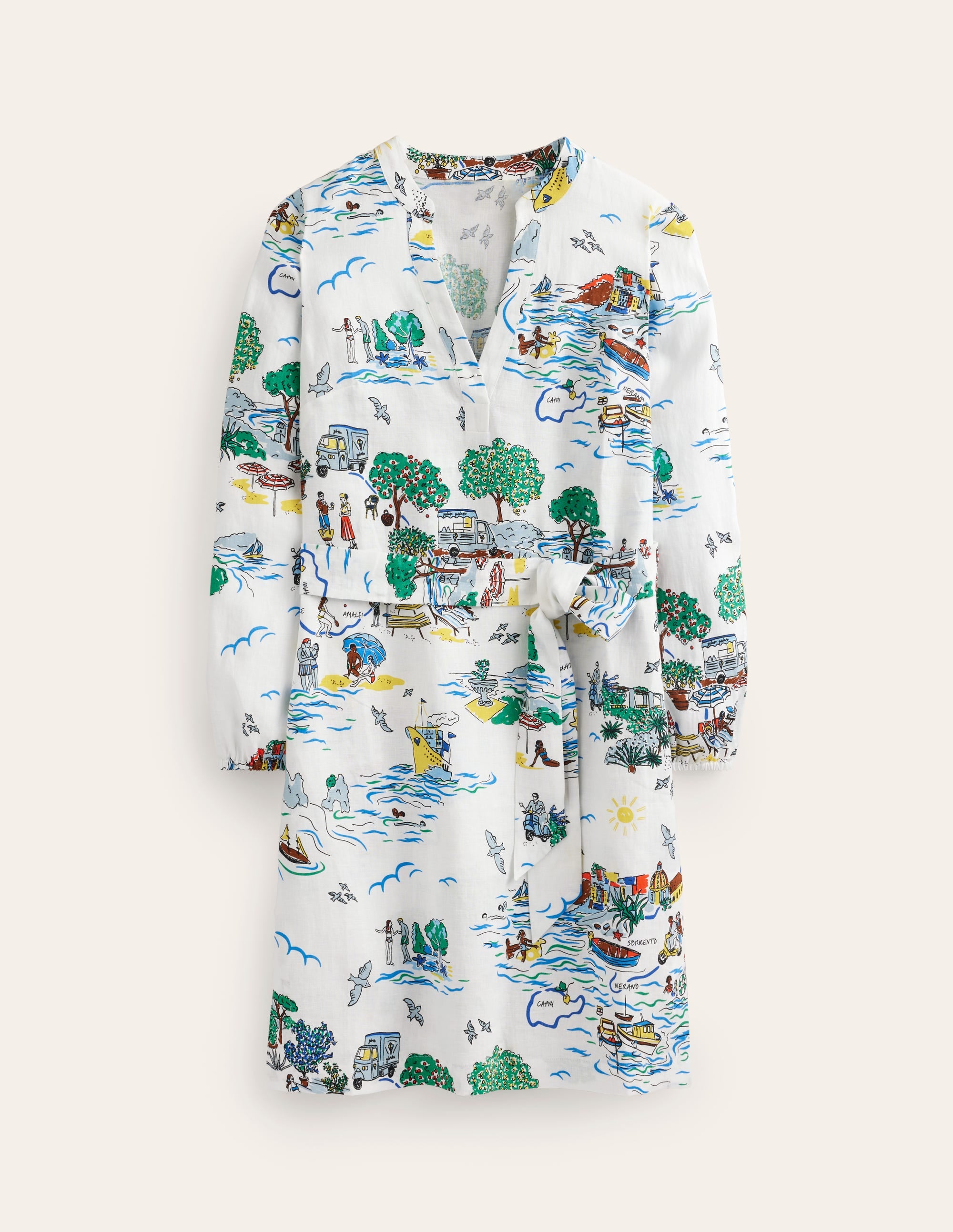 Cleo Linen Tie Waist Dress-Ivory, Amalfi - Image 6