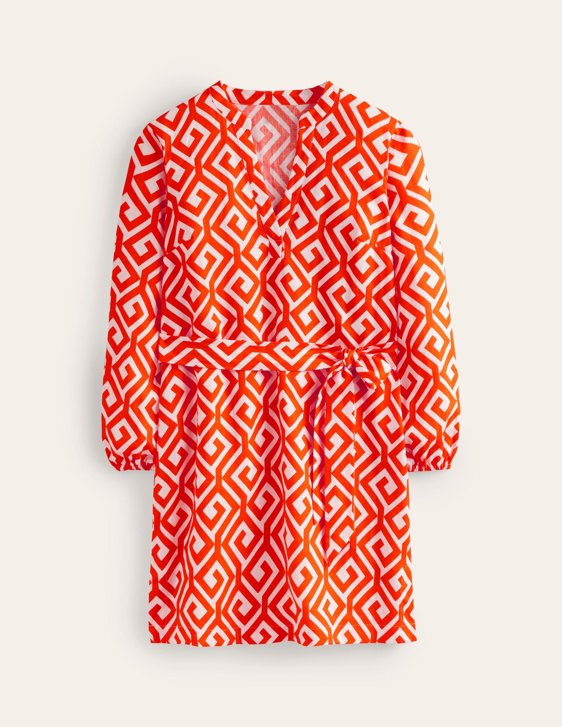 Cleo Linen Tie Waist Dress-Flame Scarlet, Maze-6