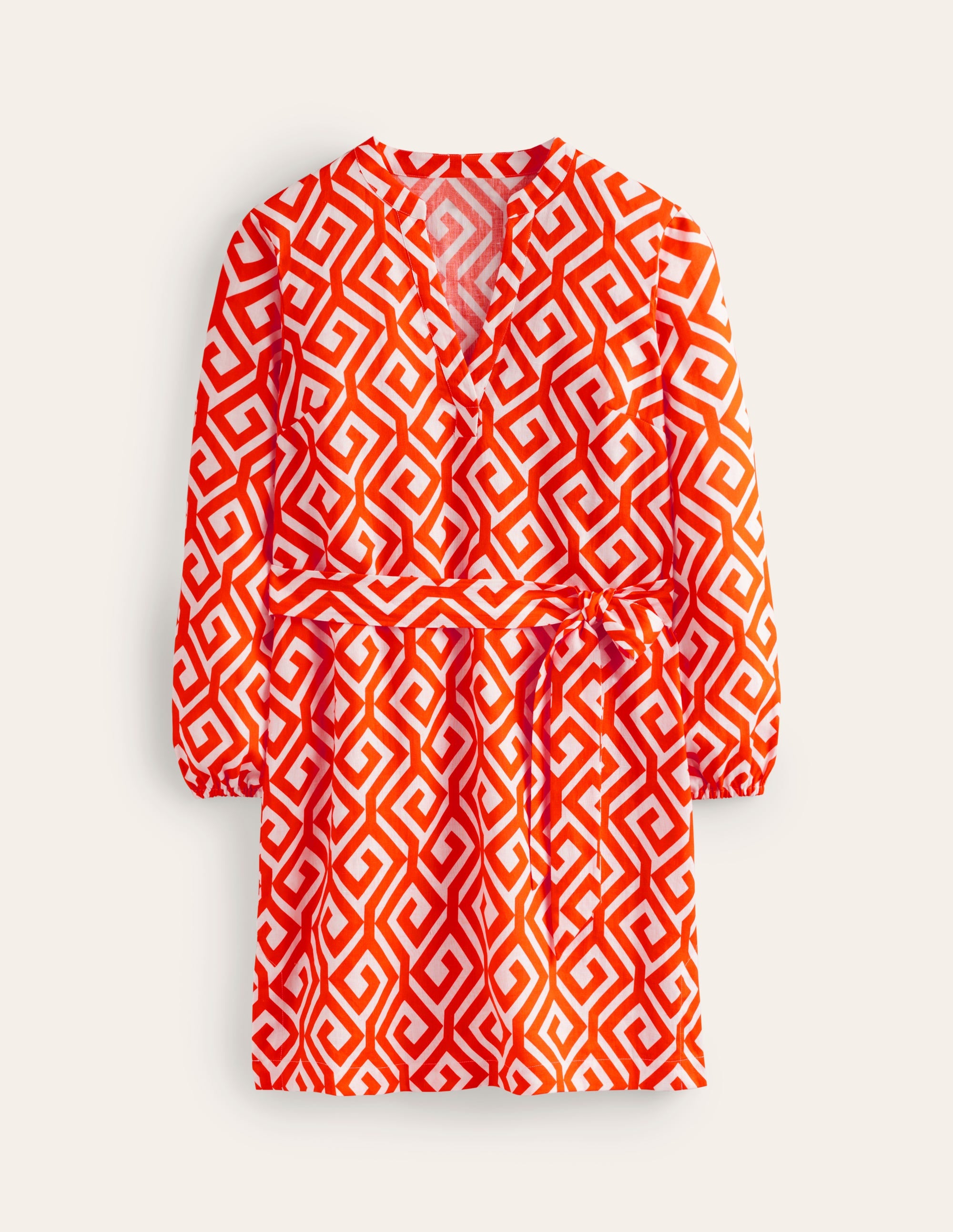 Cleo Linen Tie Waist Dress-Flame Scarlet, Maze - Image 6