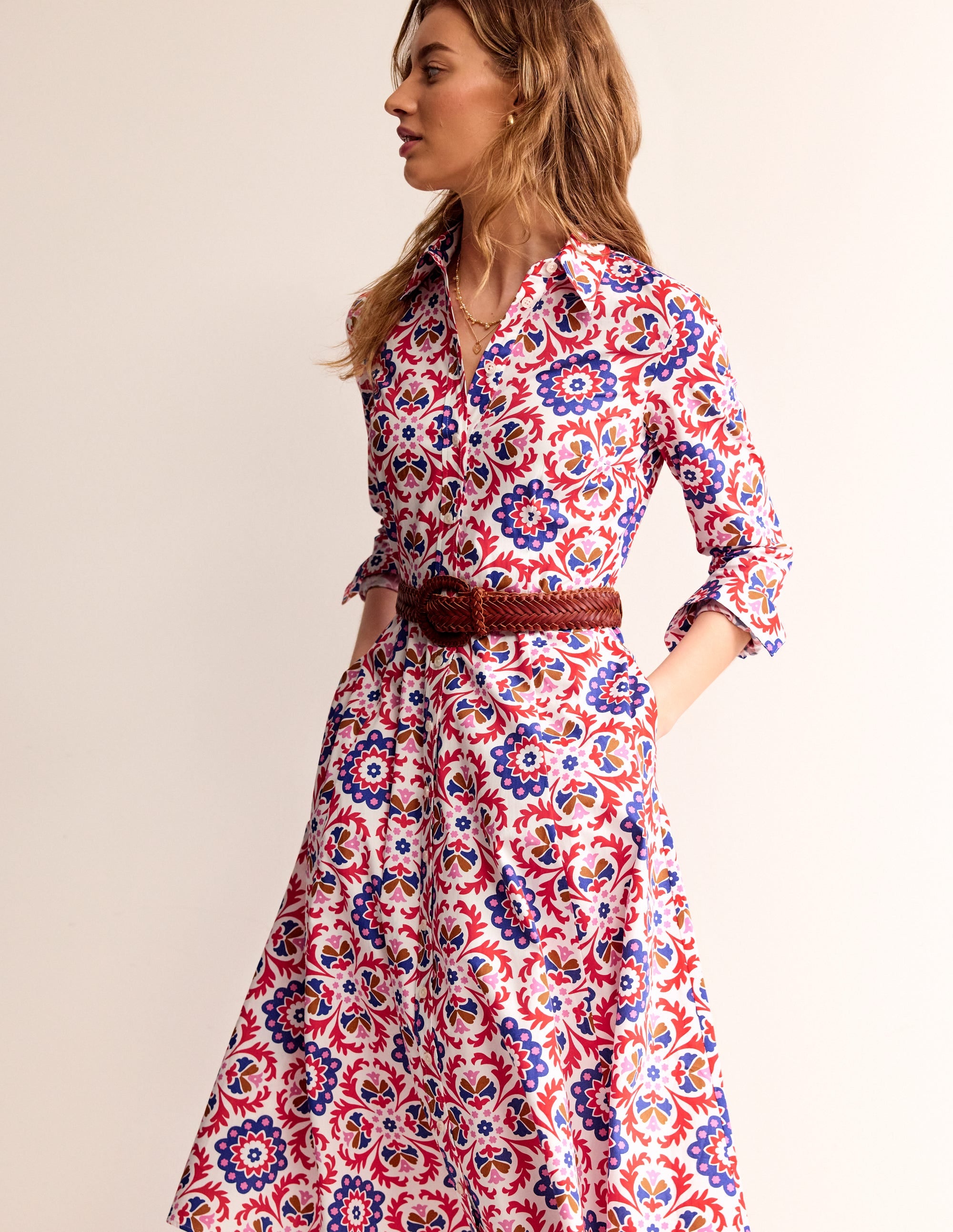 Amy Cotton Midi Shirt Dress-Rubicondo, Mosaic Bloom - Image 1