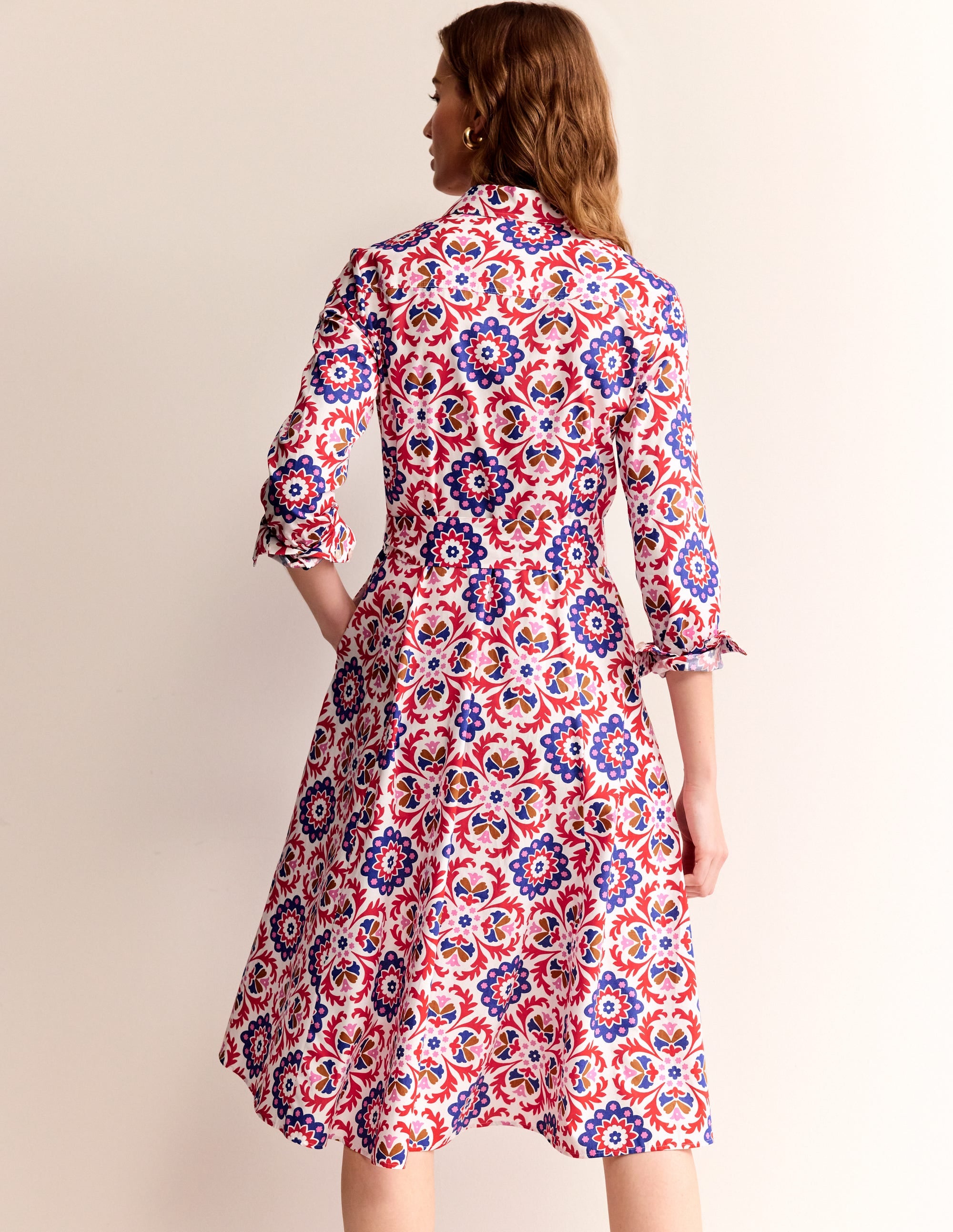 Amy Cotton Midi Shirt Dress-Rubicondo, Mosaic Bloom - Image 3