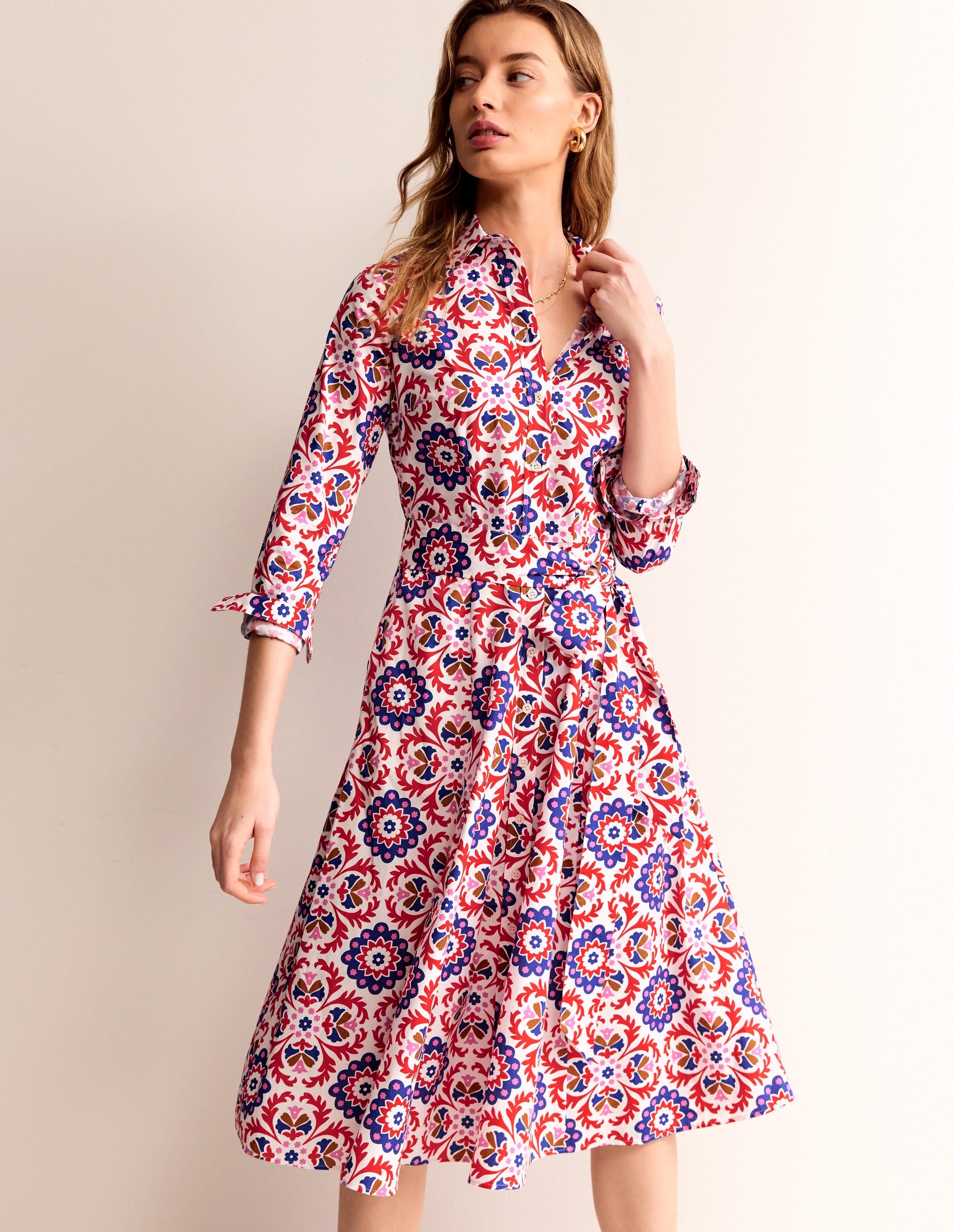 Amy Cotton Midi Shirt Dress-Rubicondo, Mosaic Bloom - Image 4