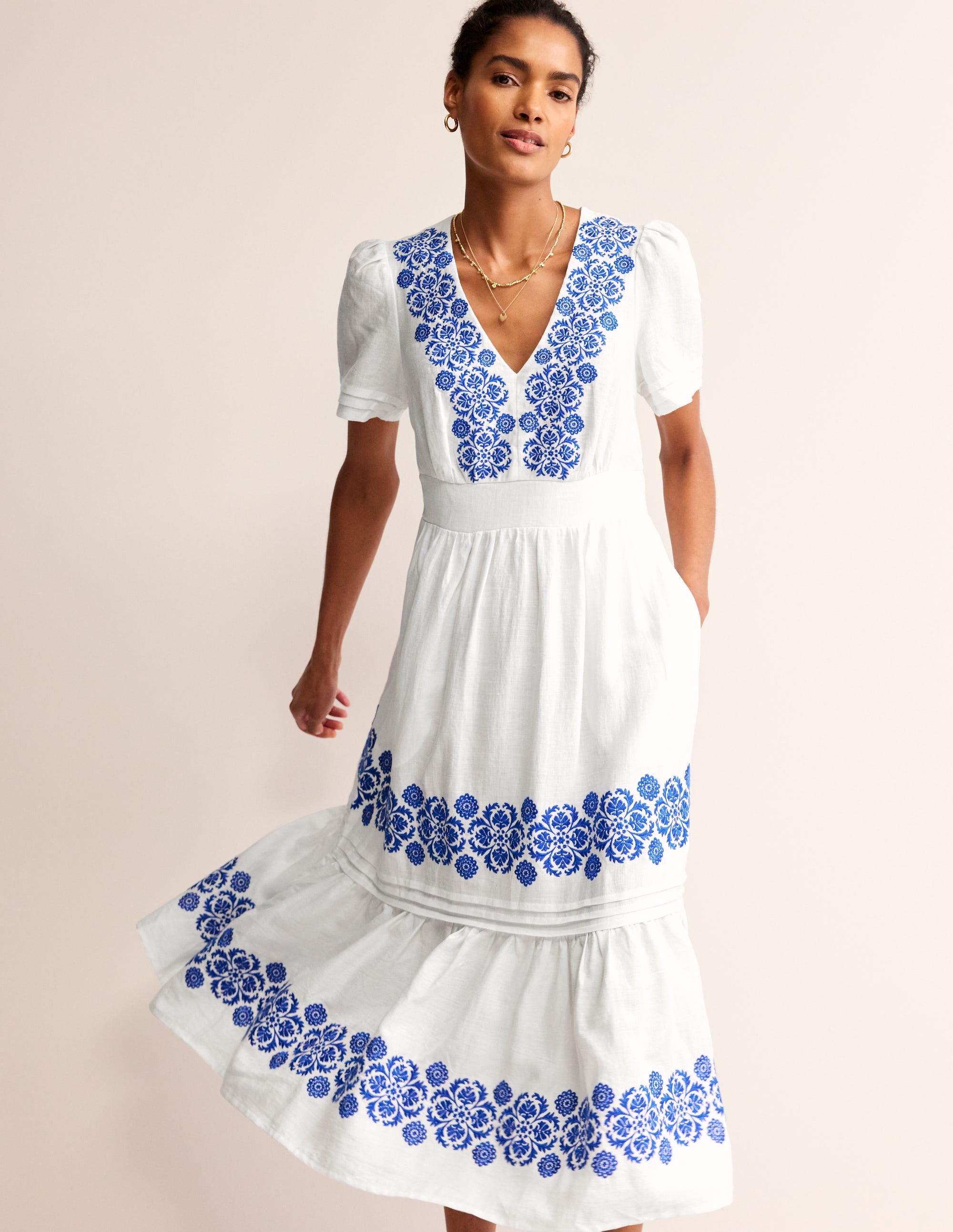 Eve Linen Midi Dress-White - Image 1