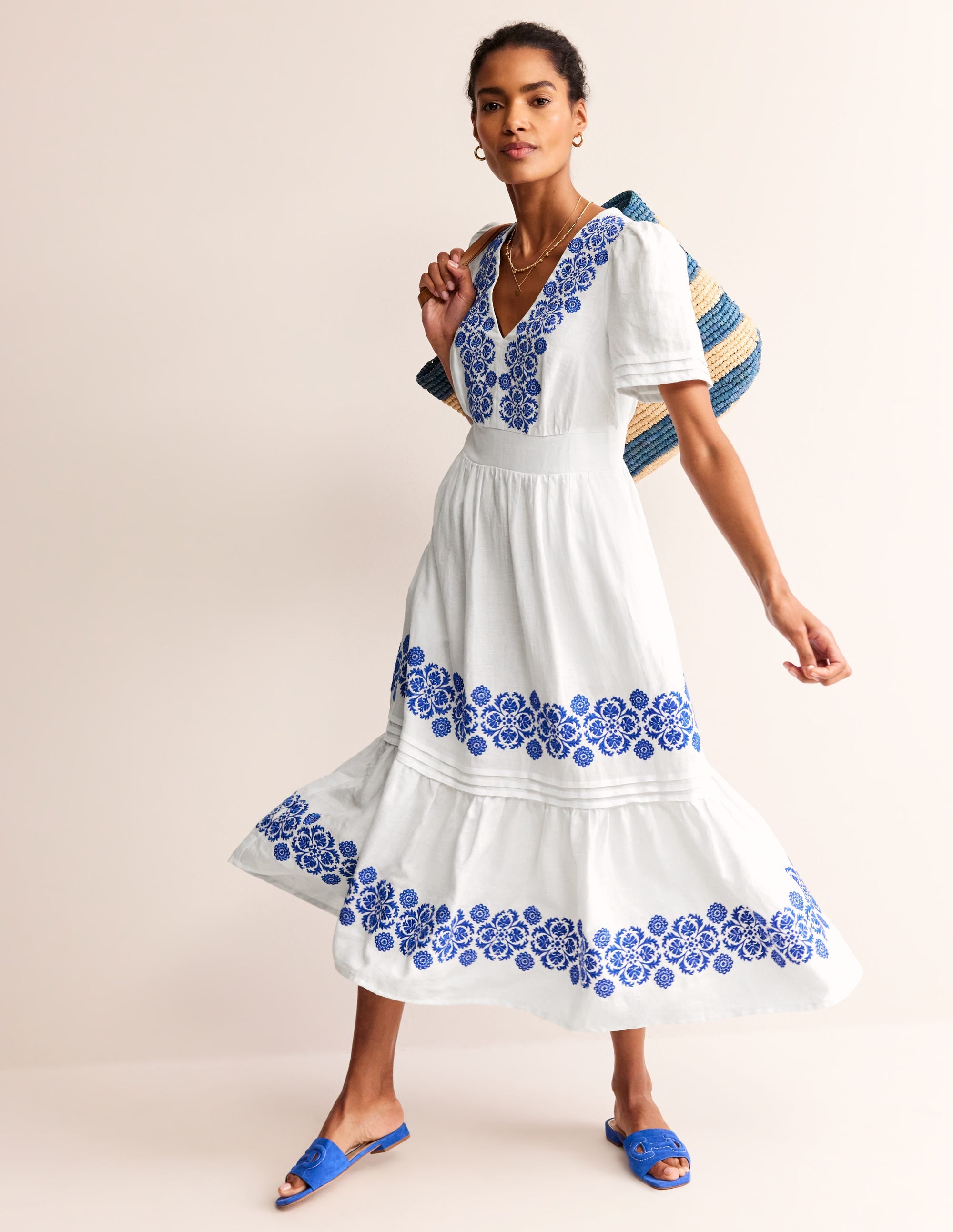 Eve Linen Midi Dress-White - Image 4