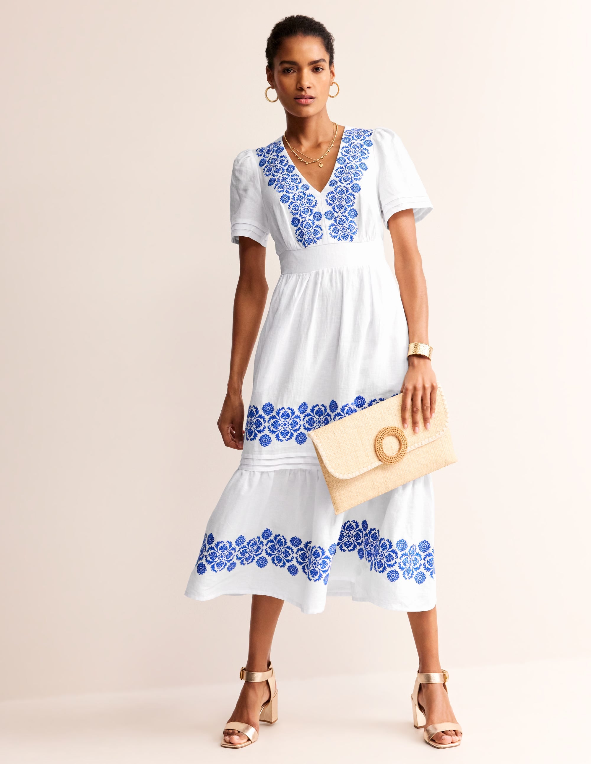 Eve Linen Midi Dress-White - Image 5
