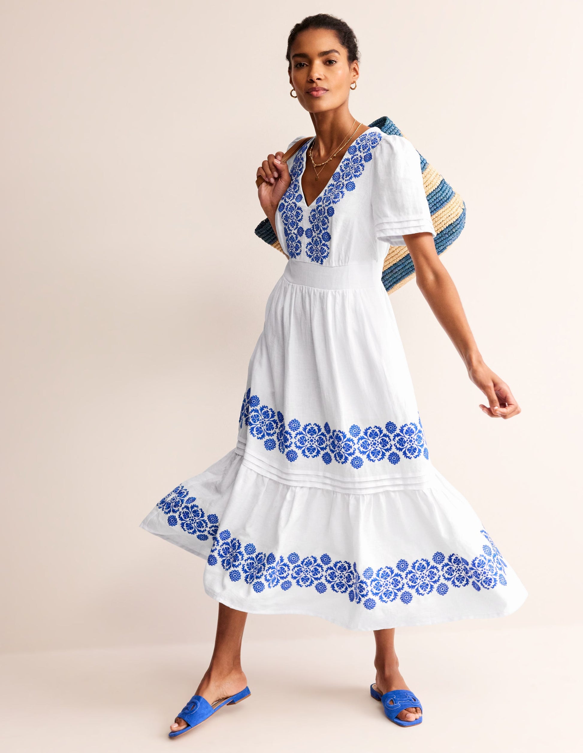 Eve Linen Midi Dress-White-6