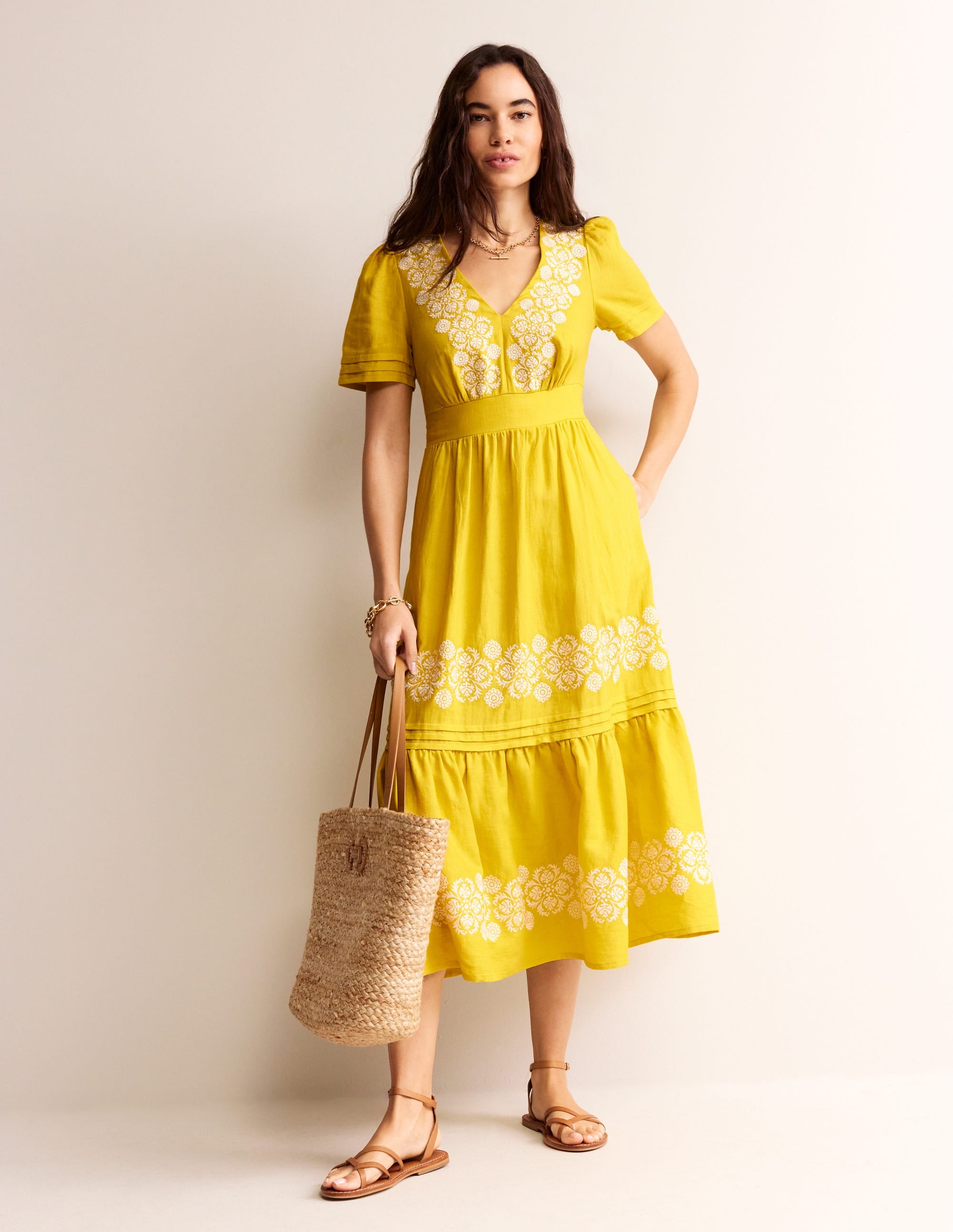 Eve Linen Midi Dress-Passion Fruit Embroidered - Image 1