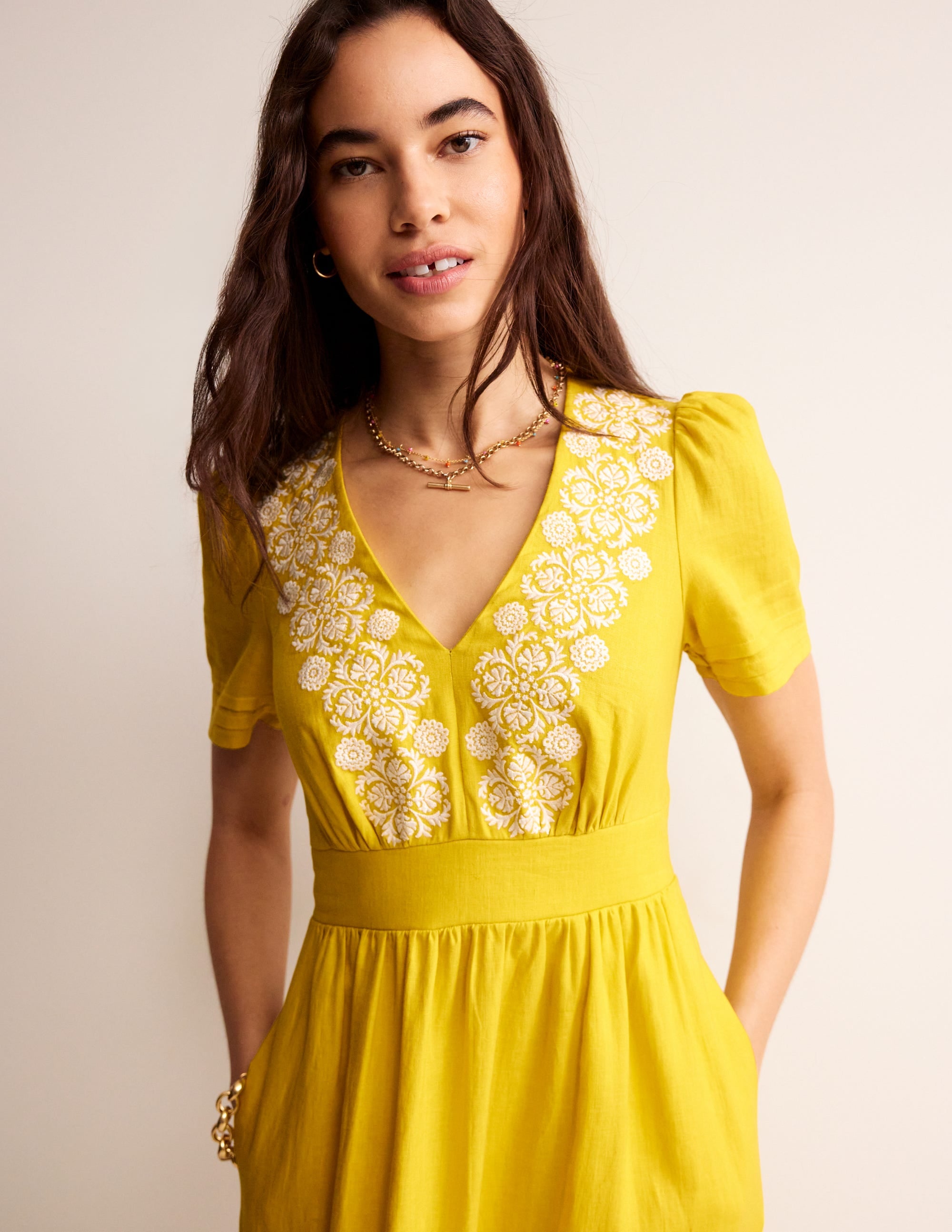 Eve Linen Midi Dress-Passion Fruit Embroidered - Image 2