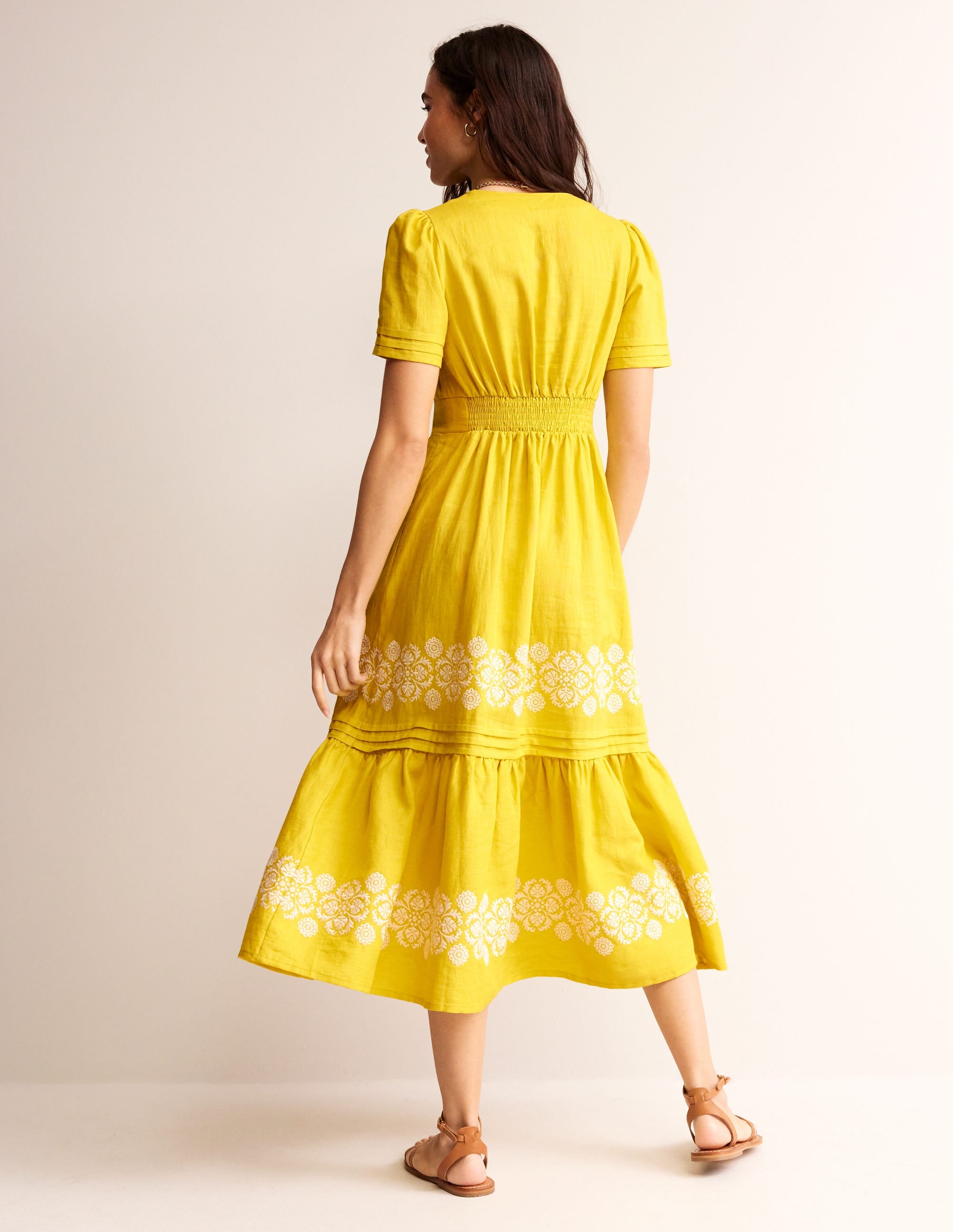 Eve Linen Midi Dress-Passion Fruit Embroidered - Image 3