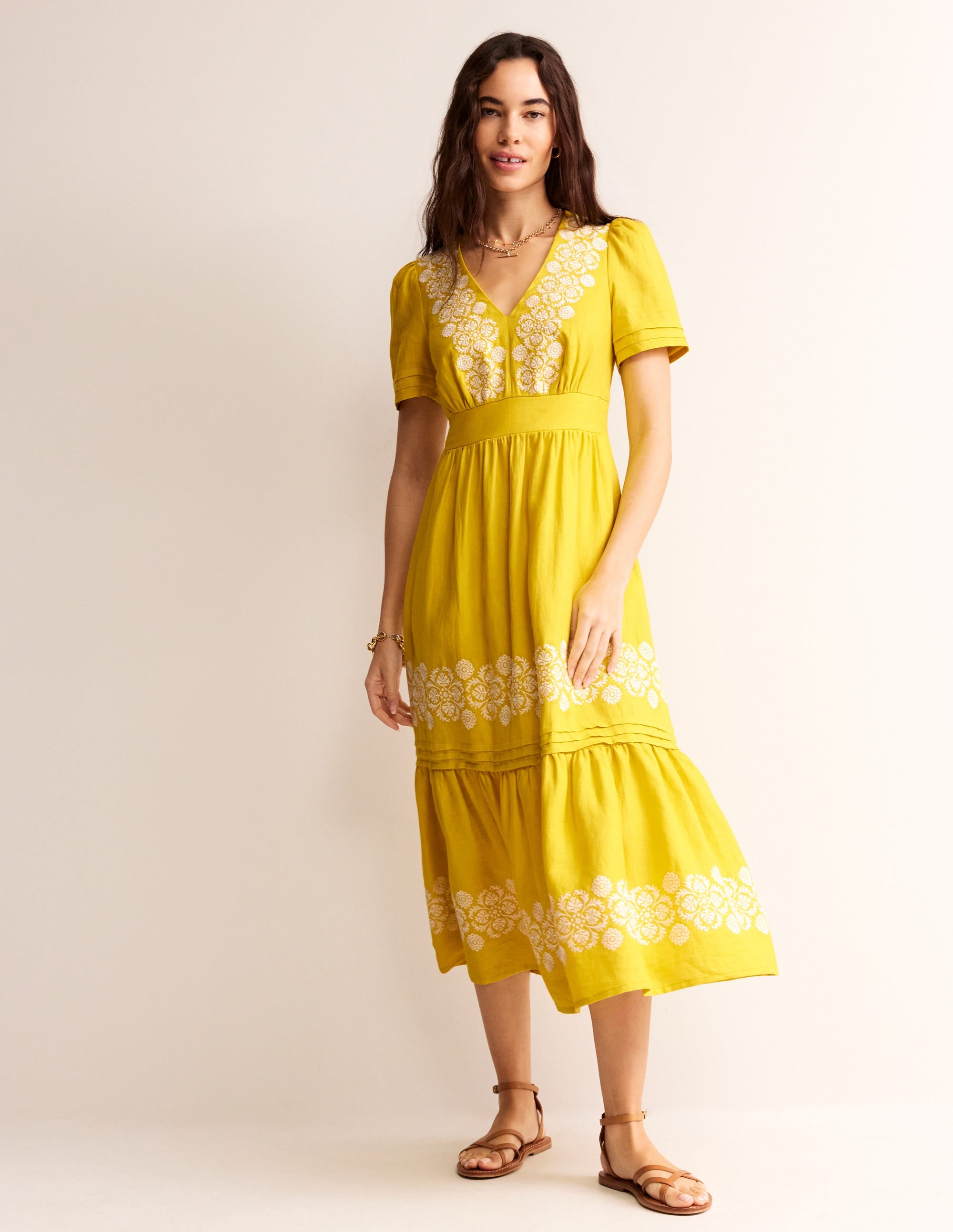 Eve Linen Midi Dress-Passion Fruit Embroidered - Image 4
