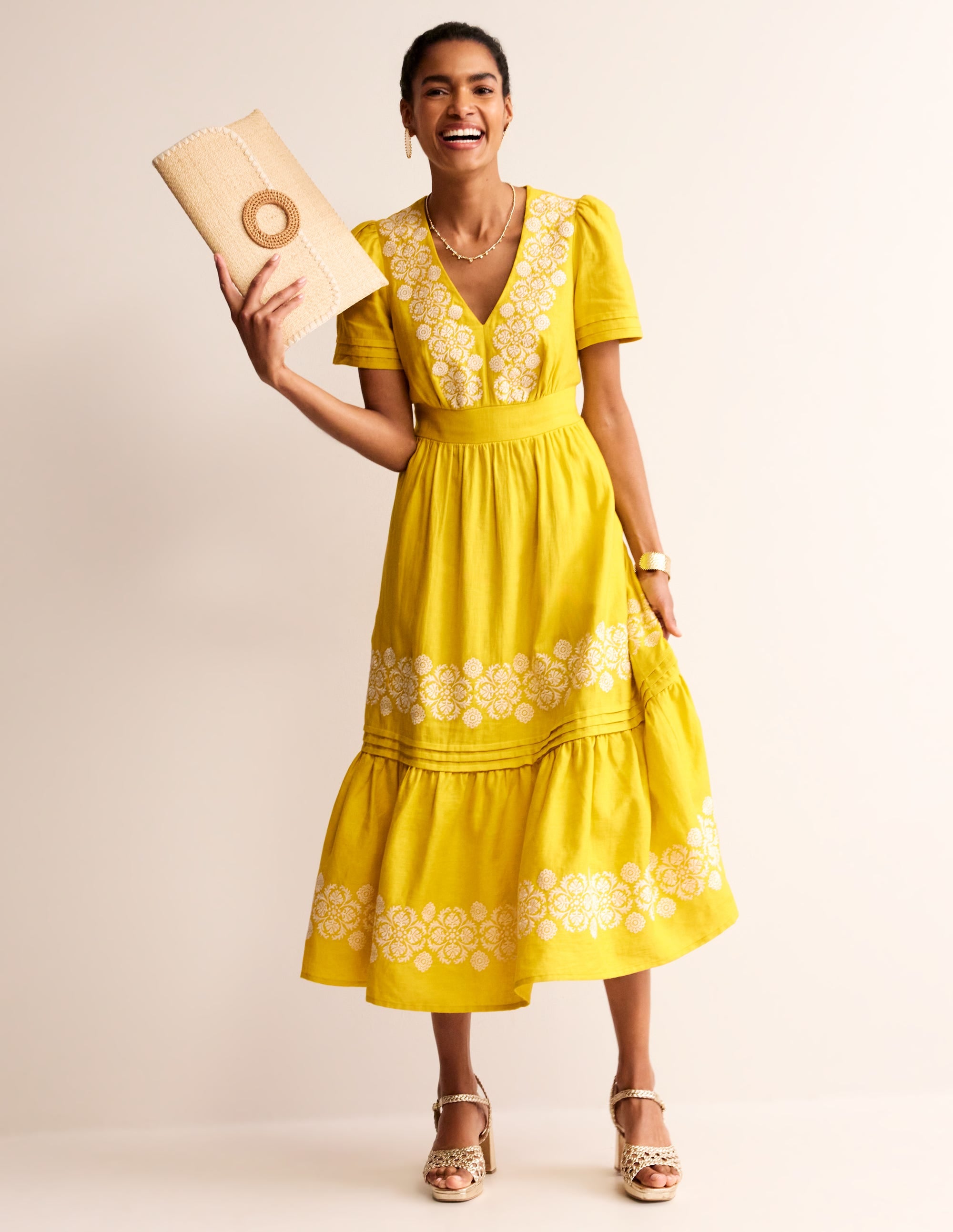 Eve Linen Midi Dress-Passion Fruit Embroidered - Image 5