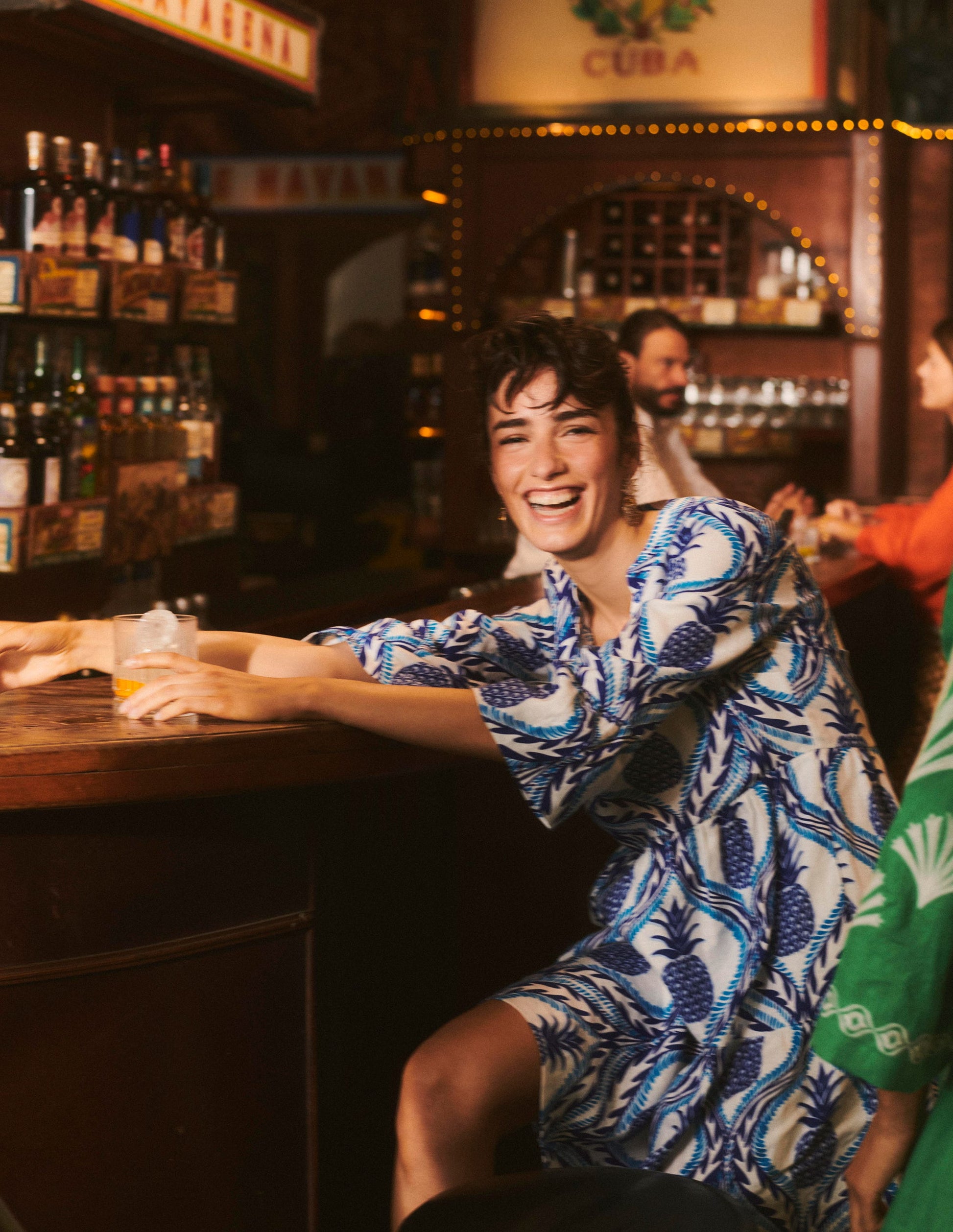 Sophia Linen Short Dress-Surf The Web, Pineapple Wave-5