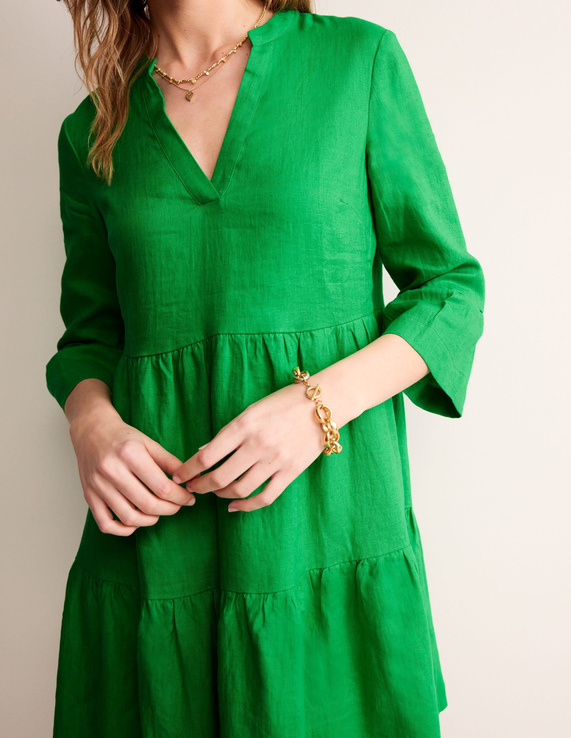 Sophia Linen Short Dress-Bright Green - Image 2