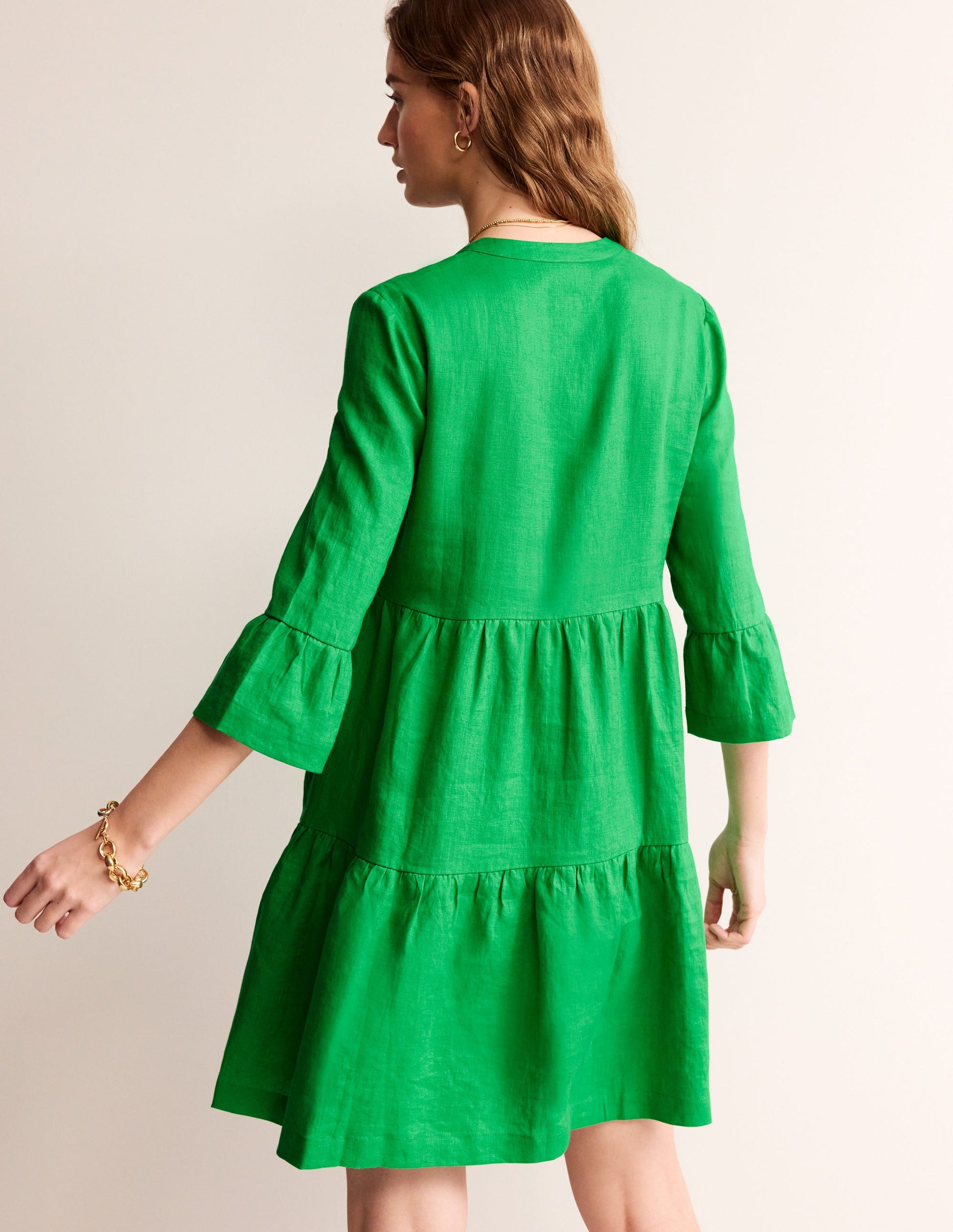 Sophia Linen Short Dress-Bright Green-3
